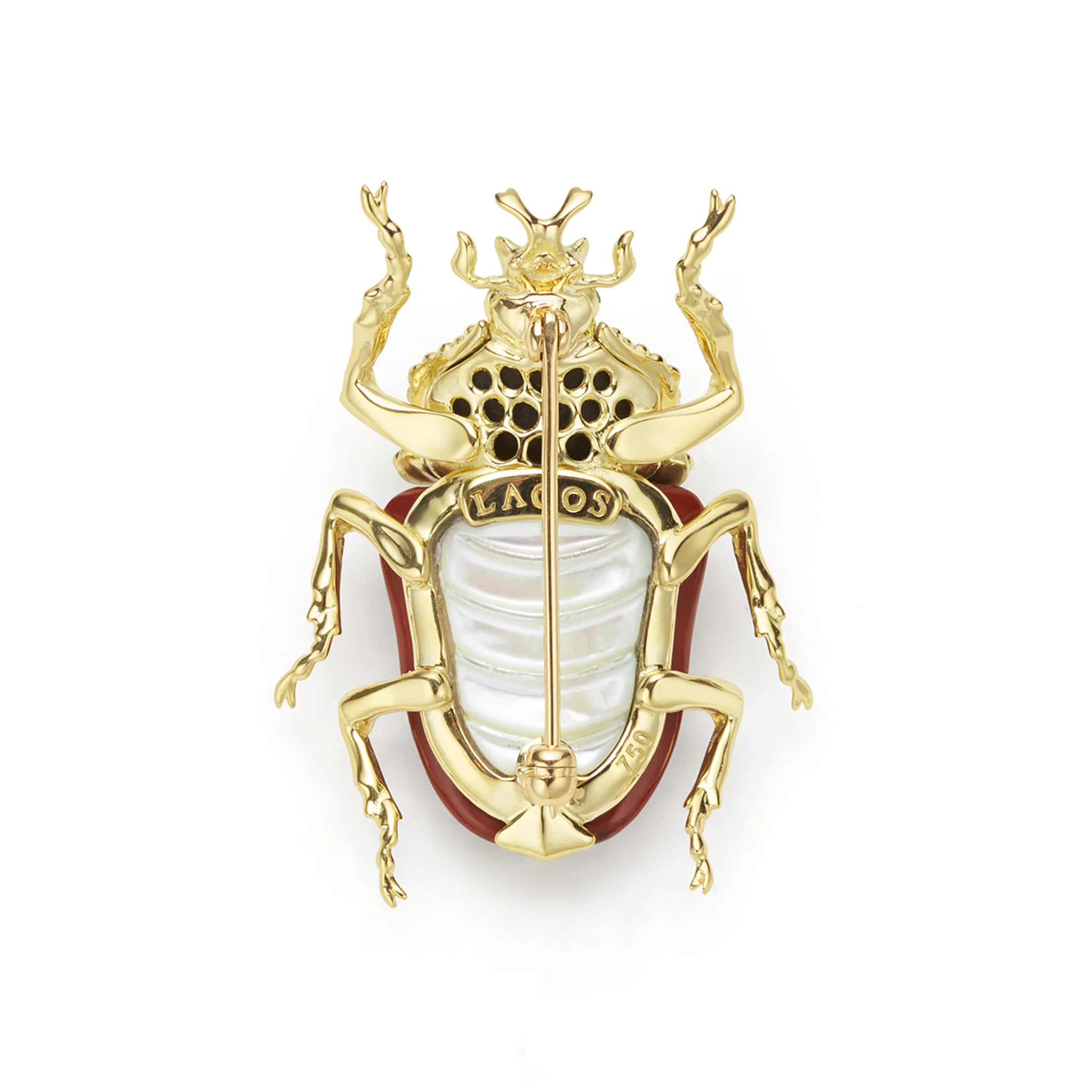 Rare Wonders 18K Gold Red Jasper and Onyx Goliath Beetle Pin - Image 2