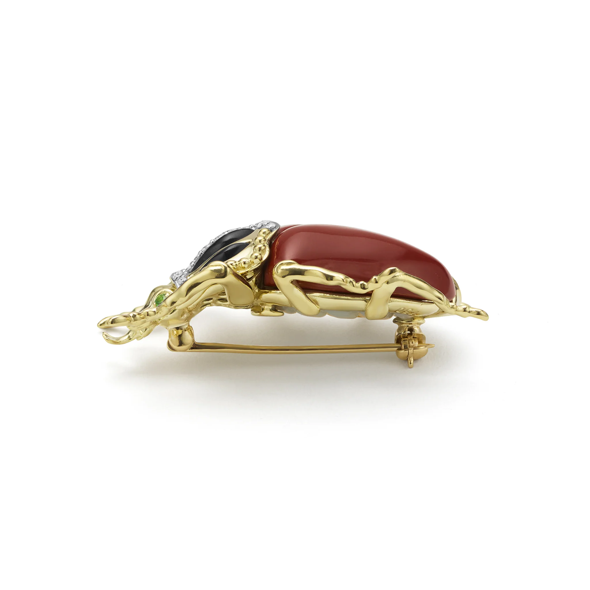 Rare Wonders 18K Gold Red Jasper and Onyx Goliath Beetle Pin - Image 3