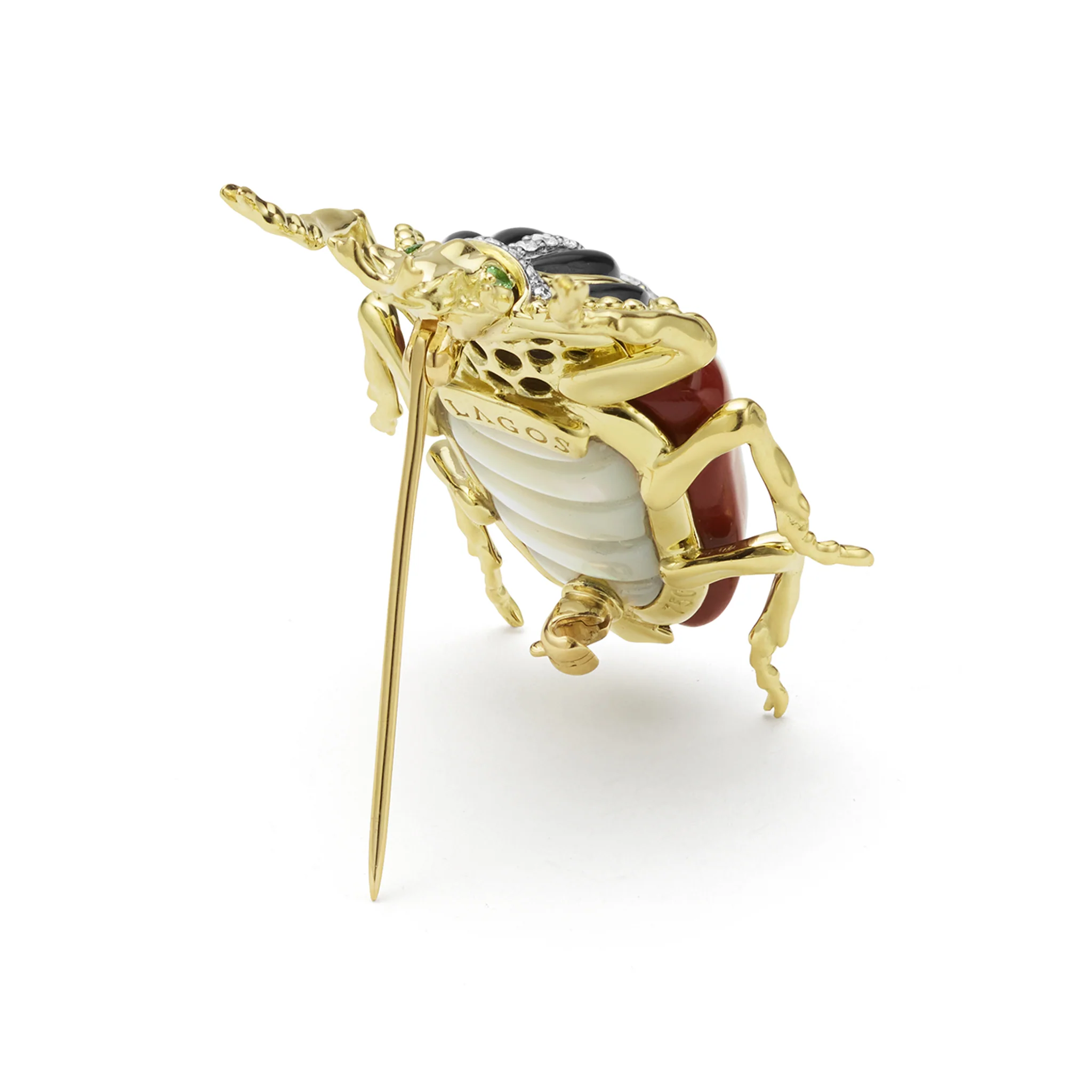 Rare Wonders 18K Gold Red Jasper and Onyx Goliath Beetle Pin - Image 4