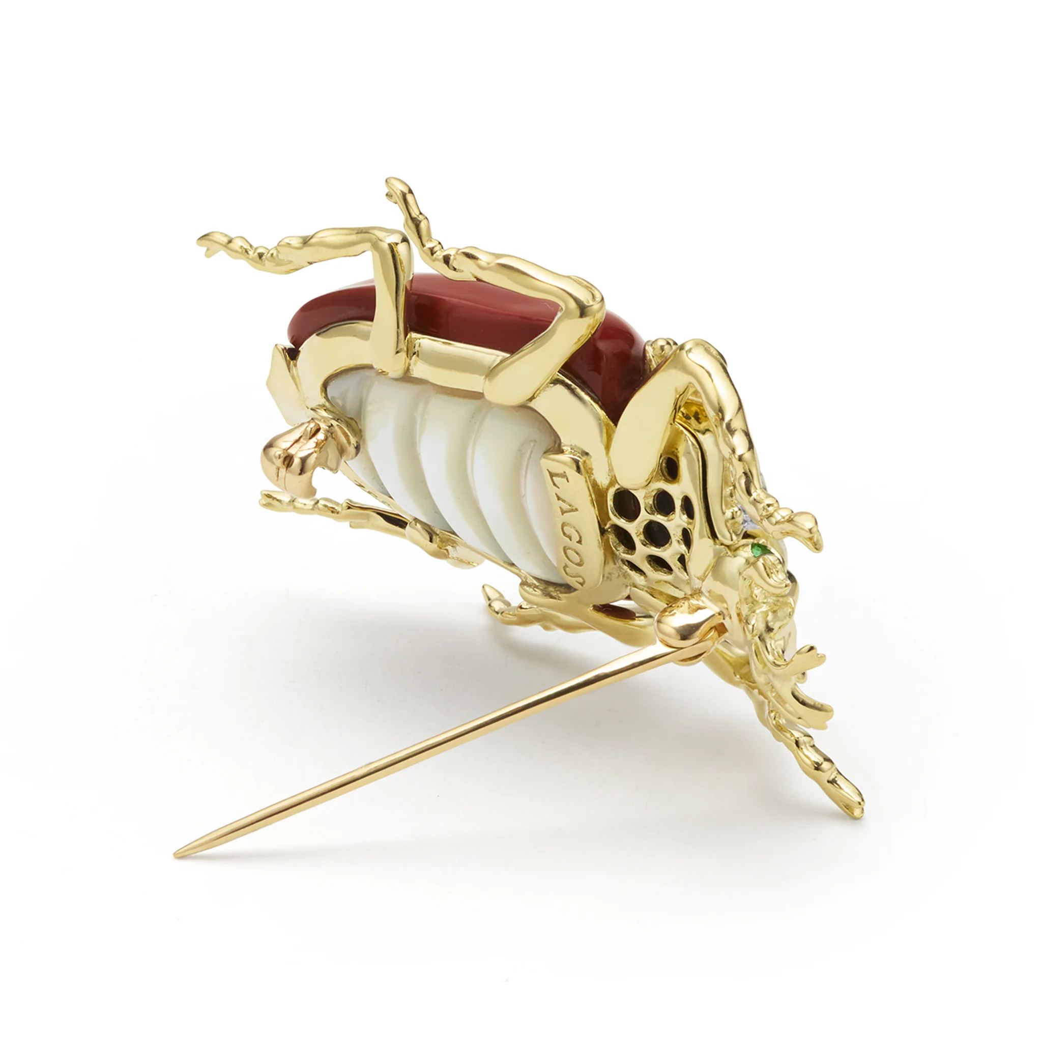 Rare Wonders 18K Gold Red Jasper and Onyx Goliath Beetle Pin - Image 5