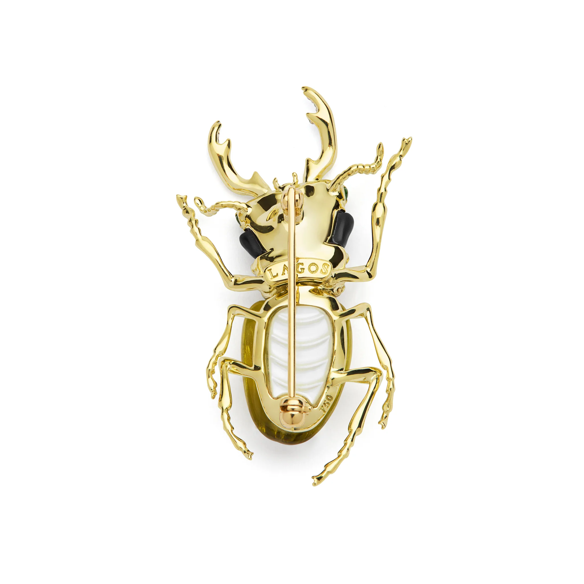 Rare Wonders 18K Gold Lemon Quartz and Onyx Stag Beetle Pin - Image 2