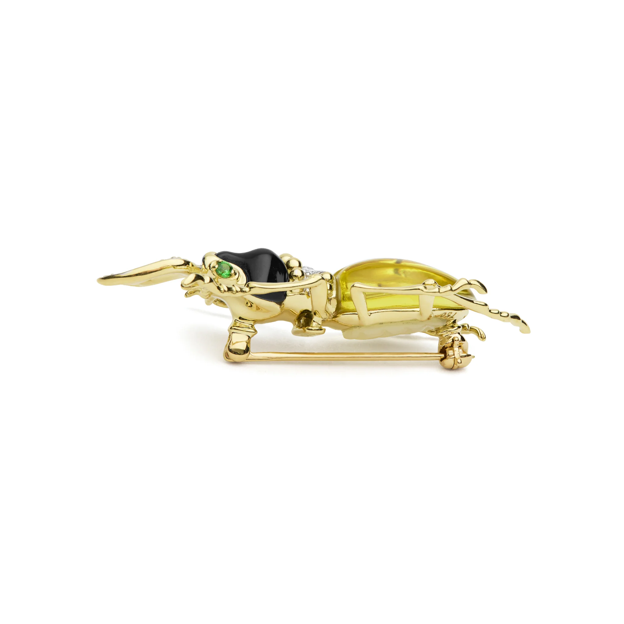Rare Wonders 18K Gold Lemon Quartz and Onyx Stag Beetle Pin - Image 3