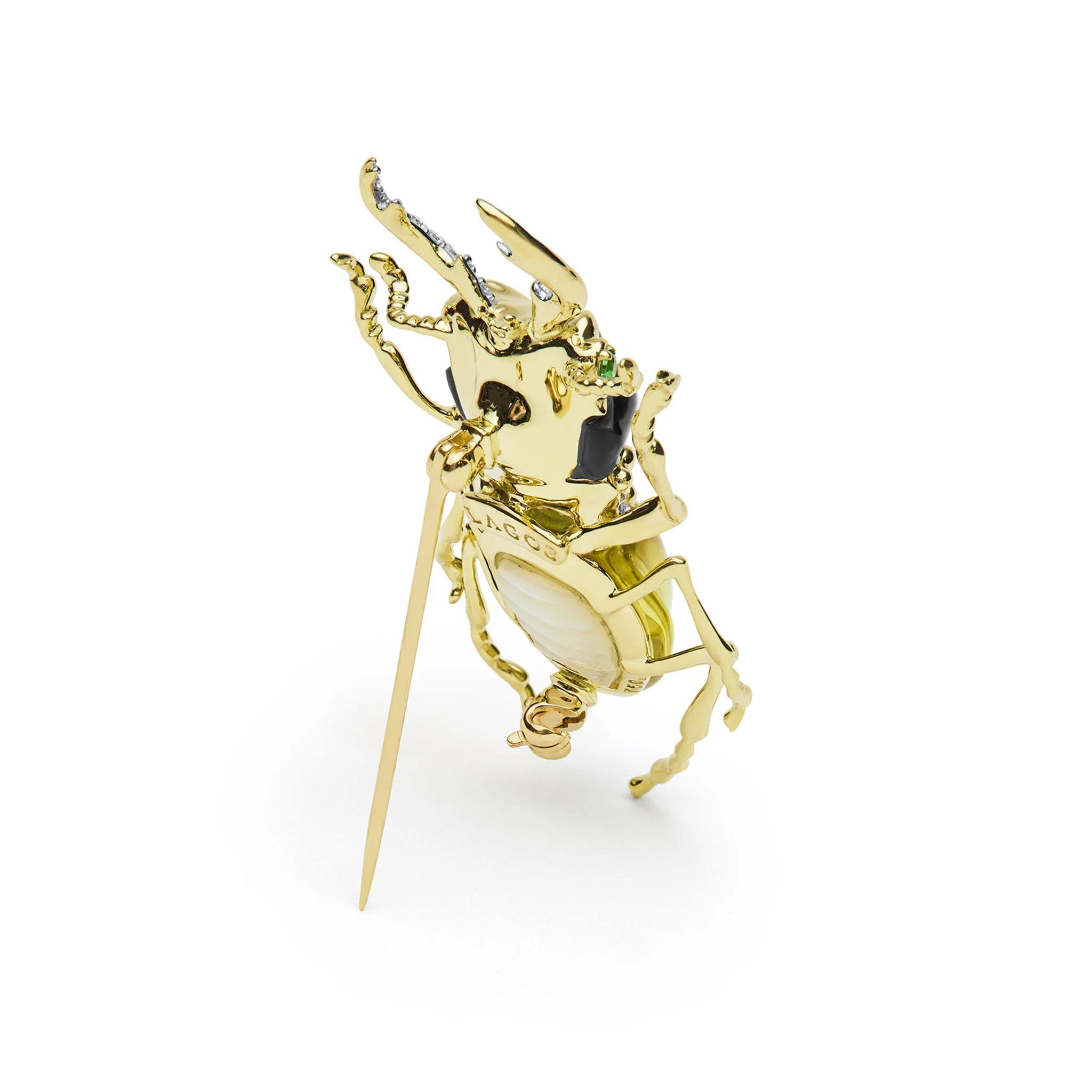 Rare Wonders 18K Gold Lemon Quartz and Onyx Stag Beetle Pin - Image 4