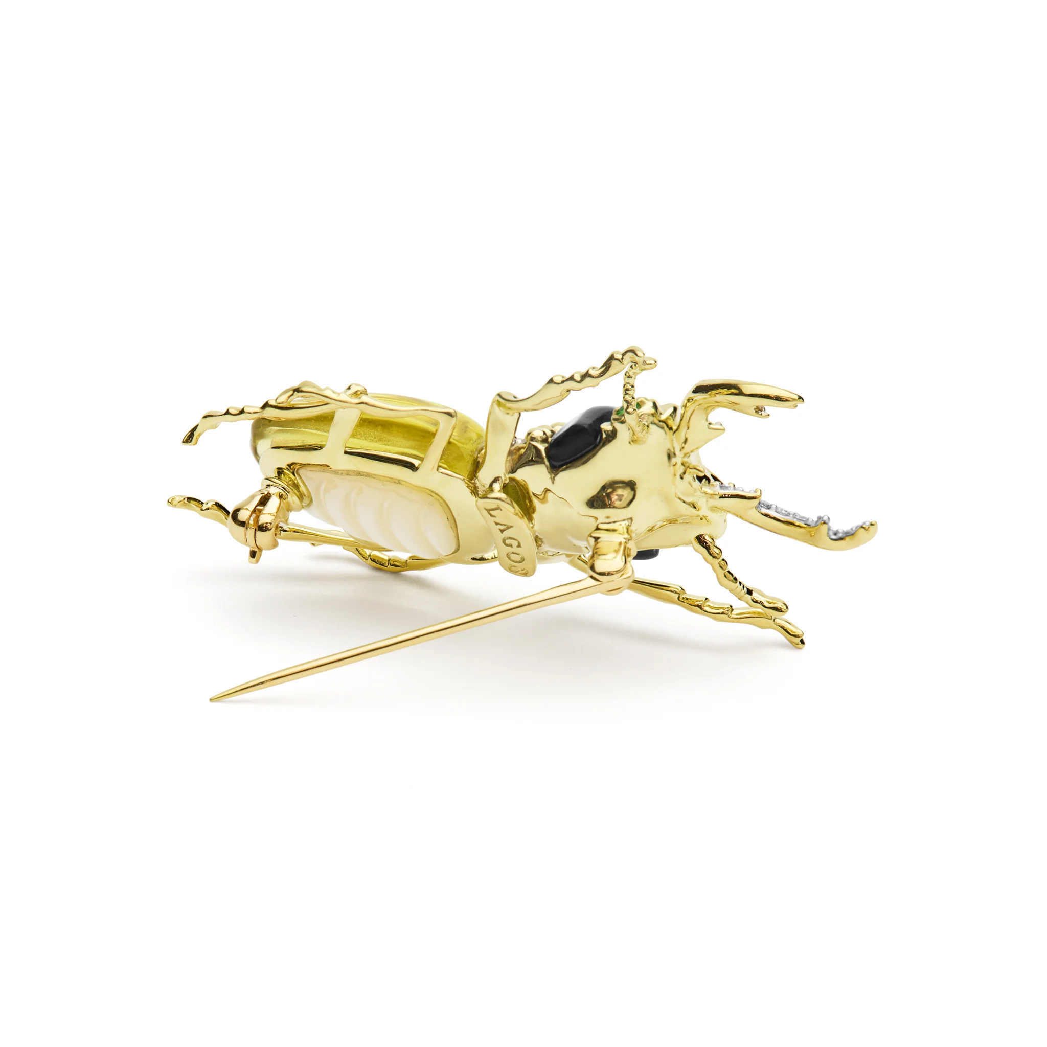 Rare Wonders 18K Gold Lemon Quartz and Onyx Stag Beetle Pin - Image 5
