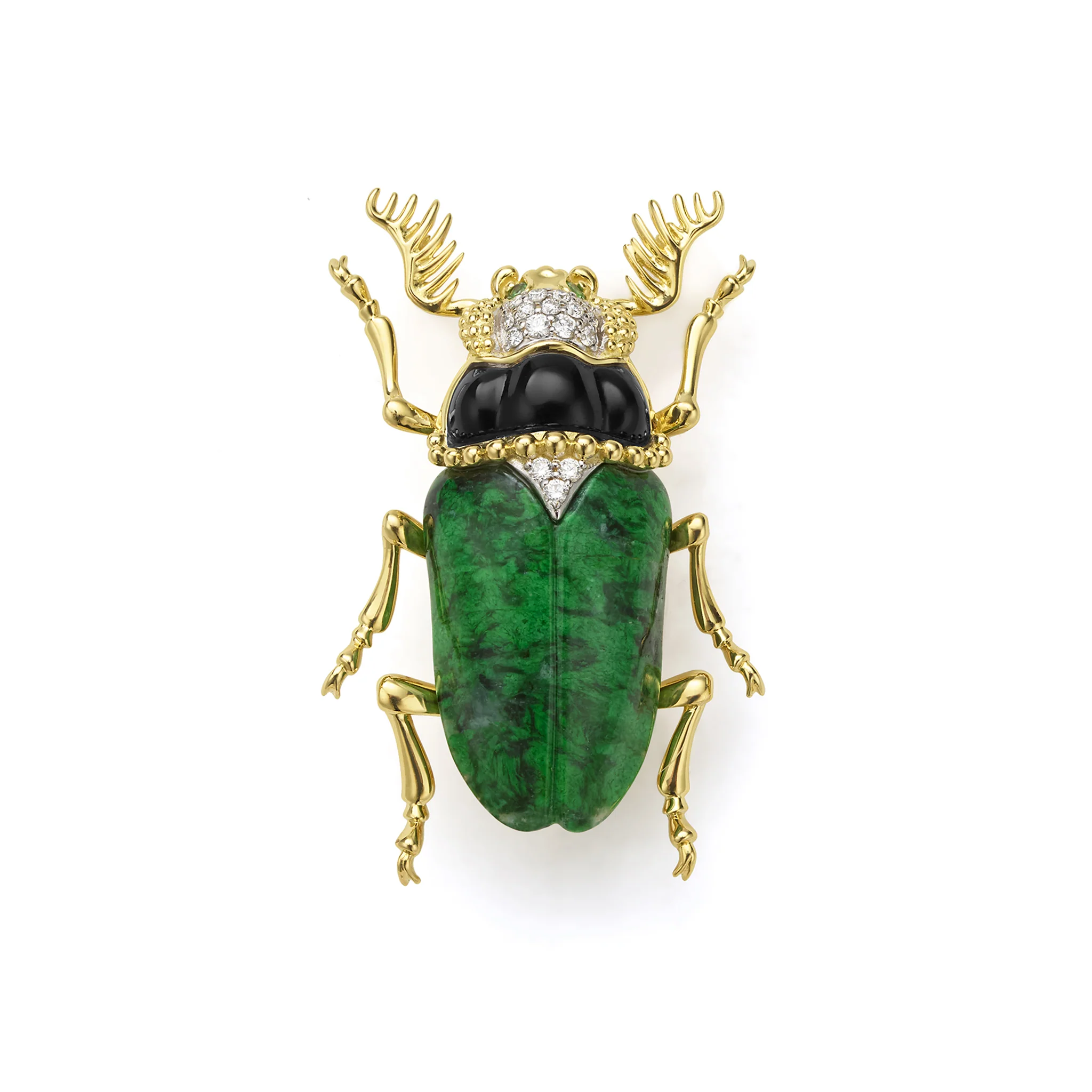 Rare Wonders 18K Gold Maw Sit Sit and Onyx Beetle Pin