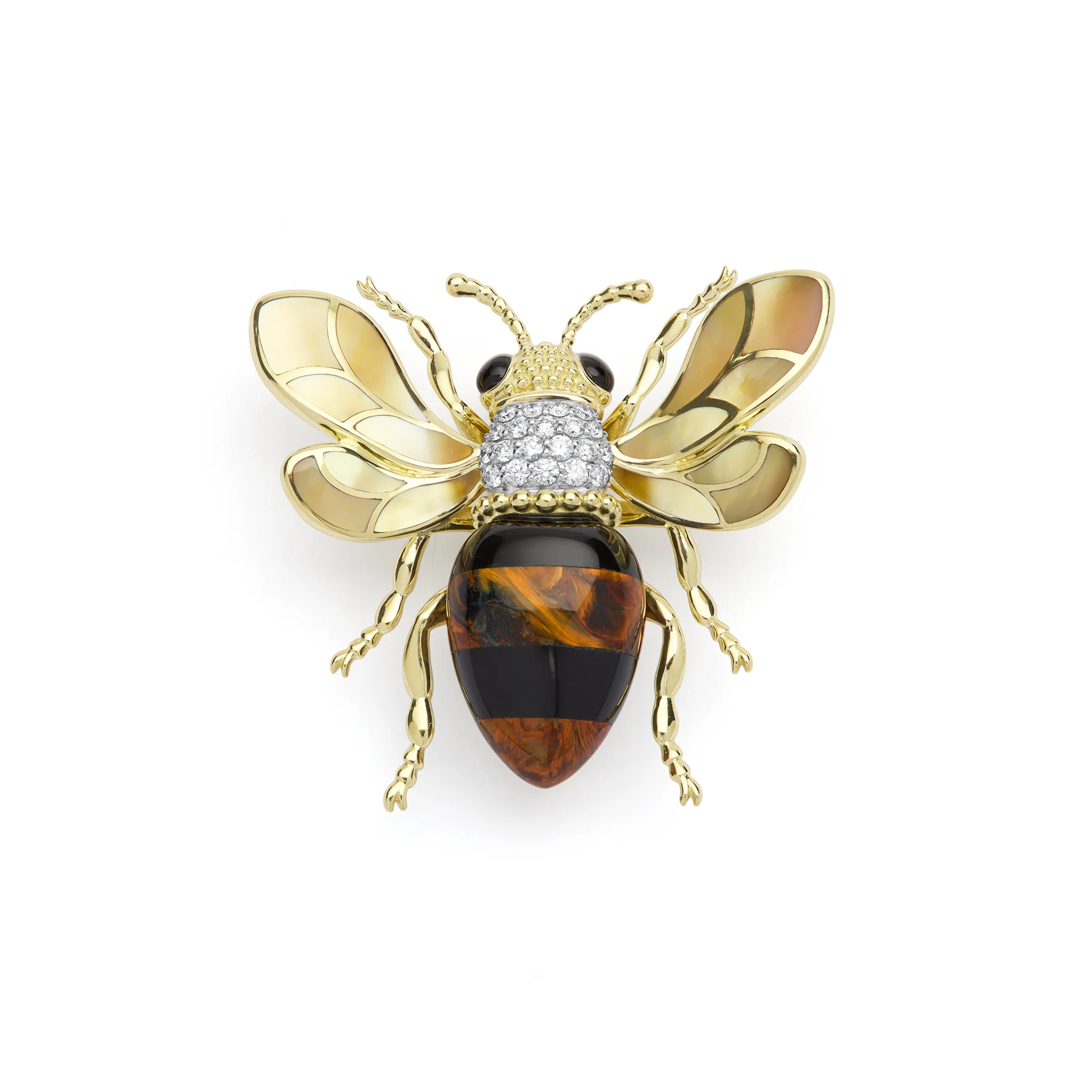 Rare Wonders 18K Gold Pietersite and Diamond Bee Pin
