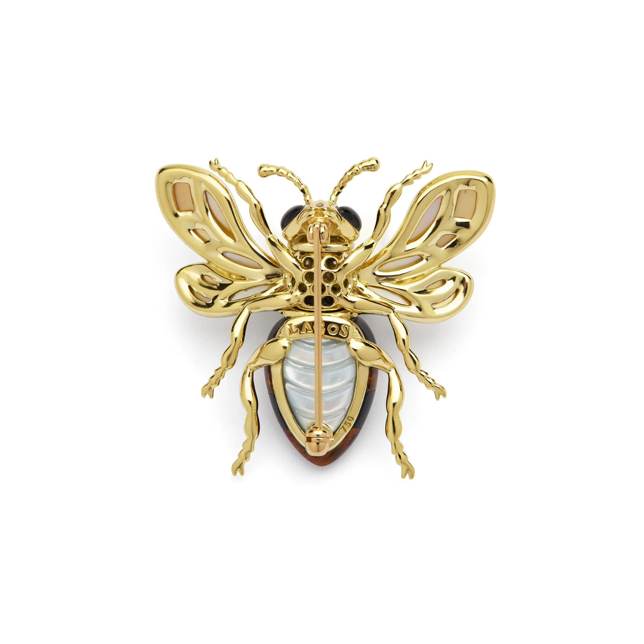 Rare Wonders 18K Gold Pietersite and Diamond Bee Pin - Image 2