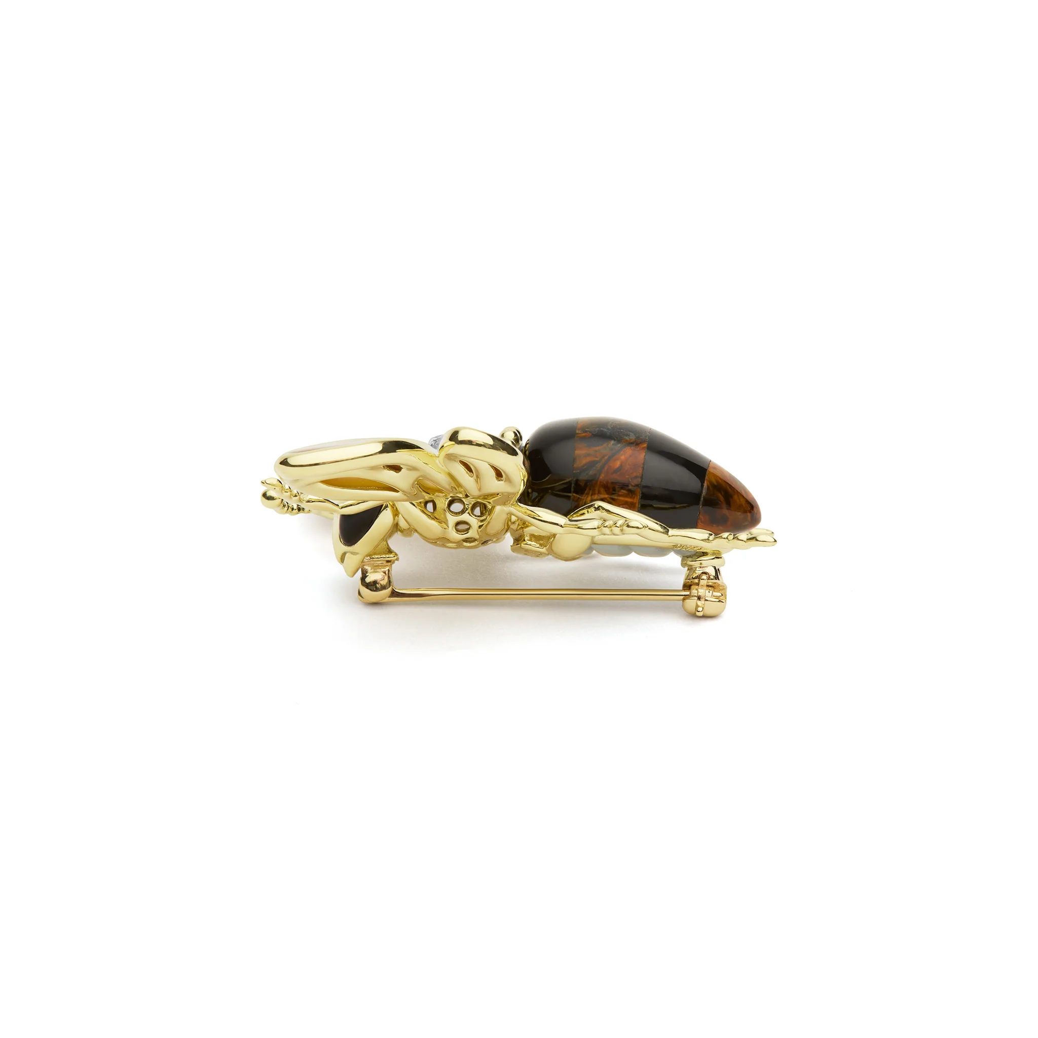 Rare Wonders 18K Gold Pietersite and Diamond Bee Pin - Image 3