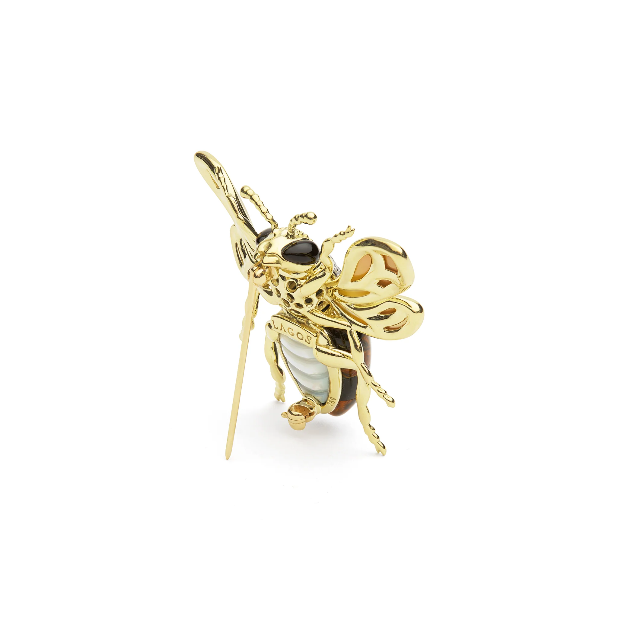 Rare Wonders 18K Gold Pietersite and Diamond Bee Pin - Image 4