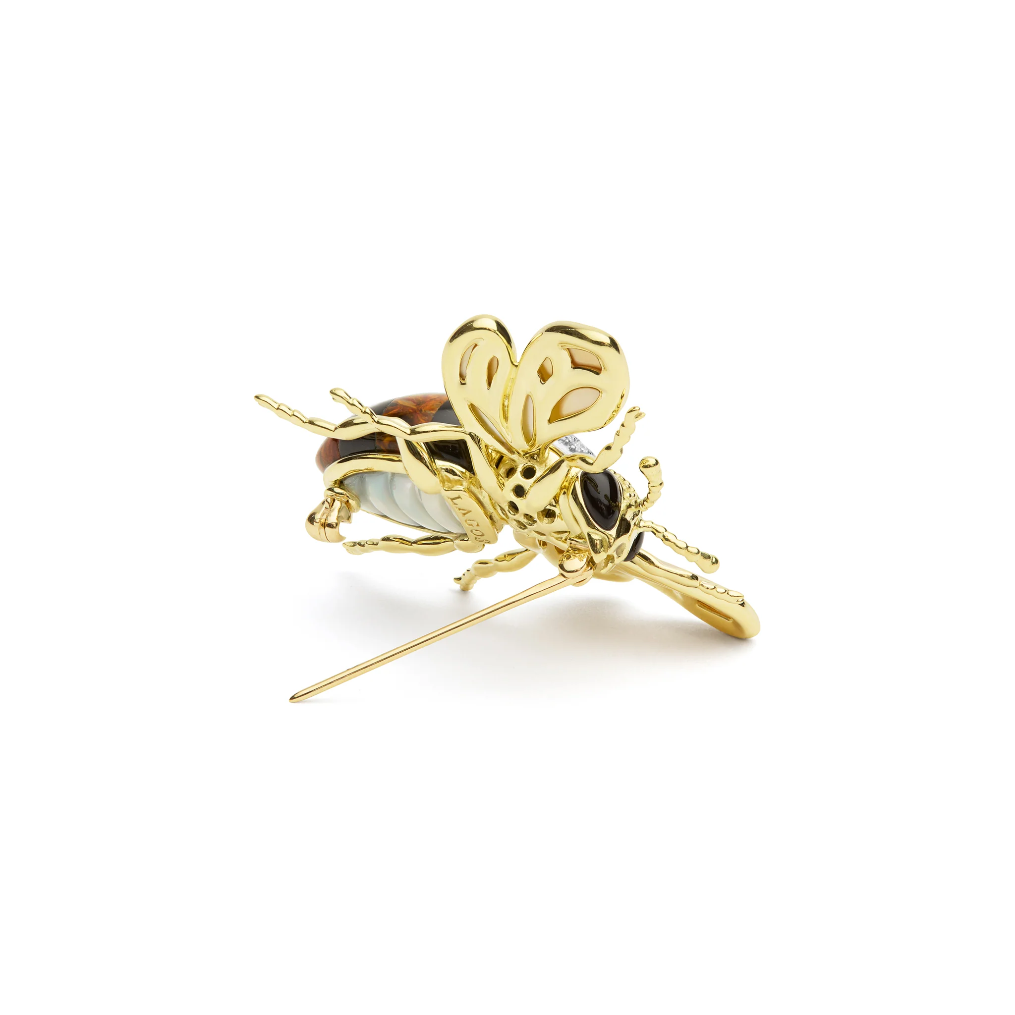 Rare Wonders 18K Gold Pietersite and Diamond Bee Pin - Image 5