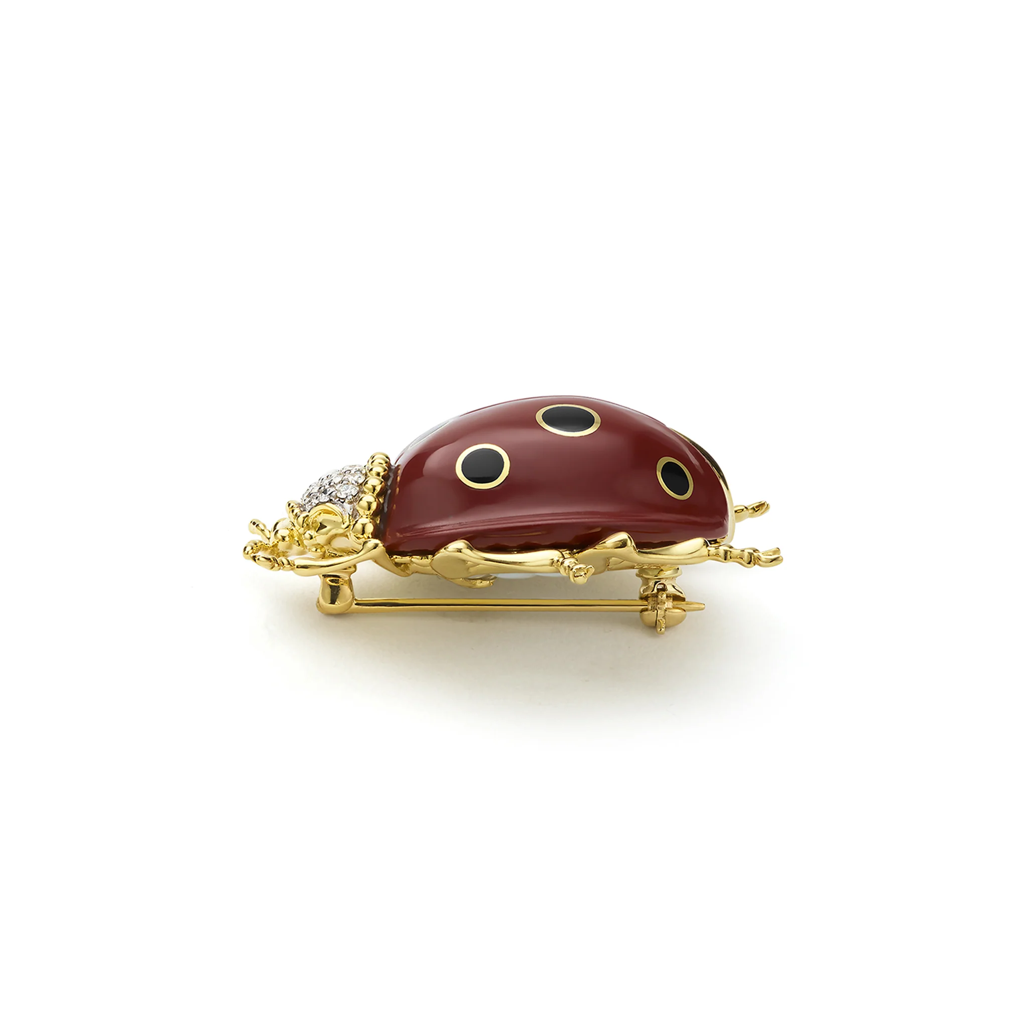 Rare Wonders 18K Gold Red Jade and Onyx Lady Bug Pin - Image 2