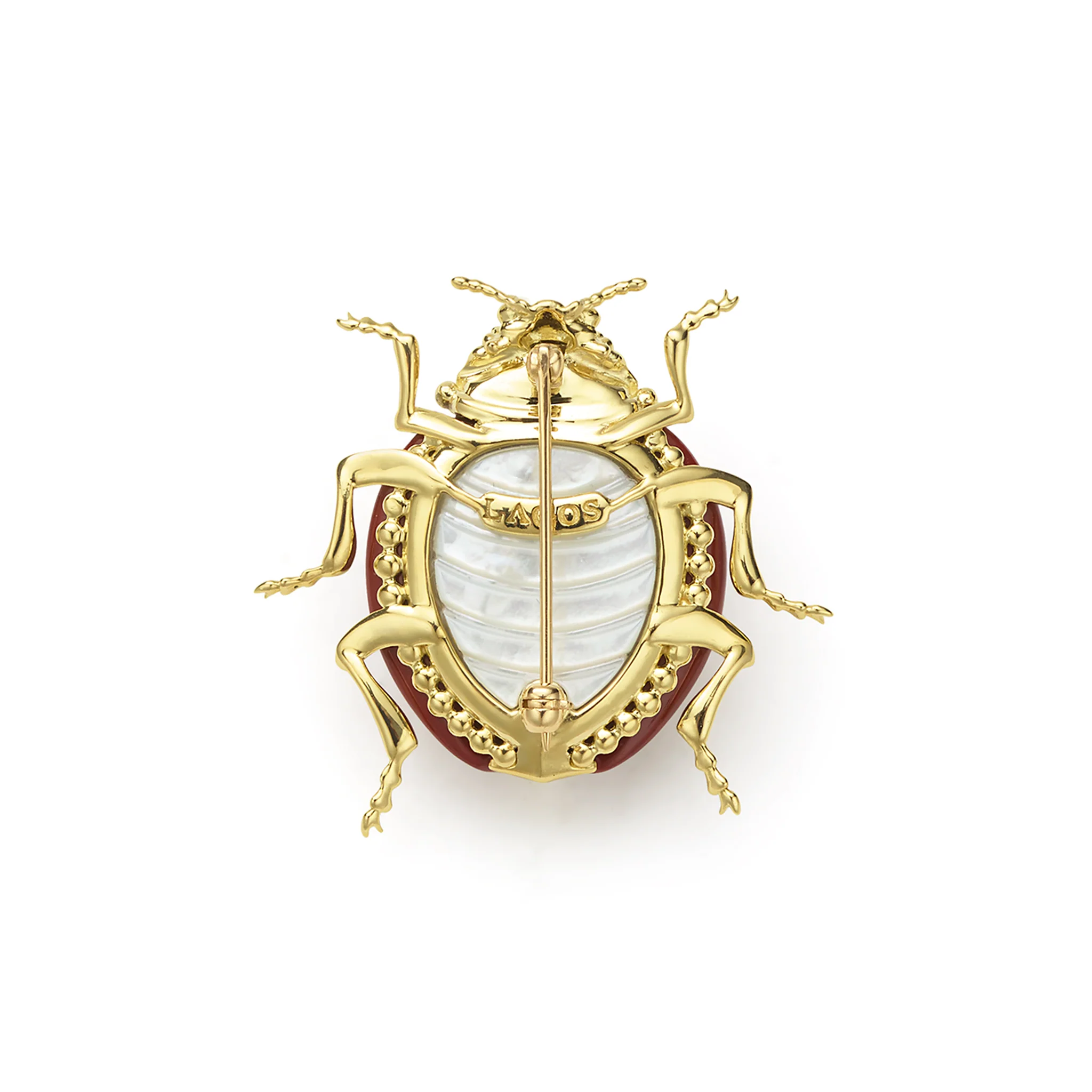 Rare Wonders 18K Gold Red Jade and Onyx Lady Bug Pin - Image 3
