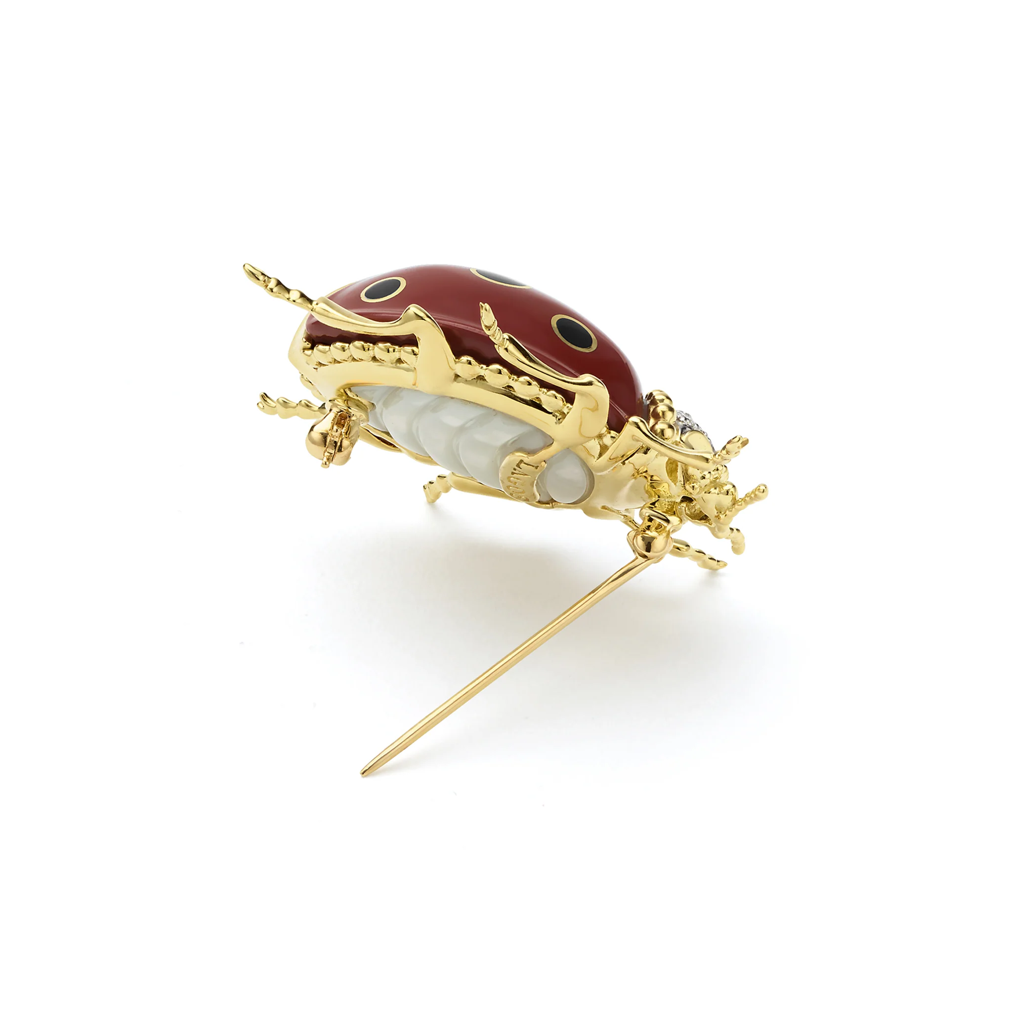 Rare Wonders 18K Gold Red Jade and Onyx Lady Bug Pin - Image 4