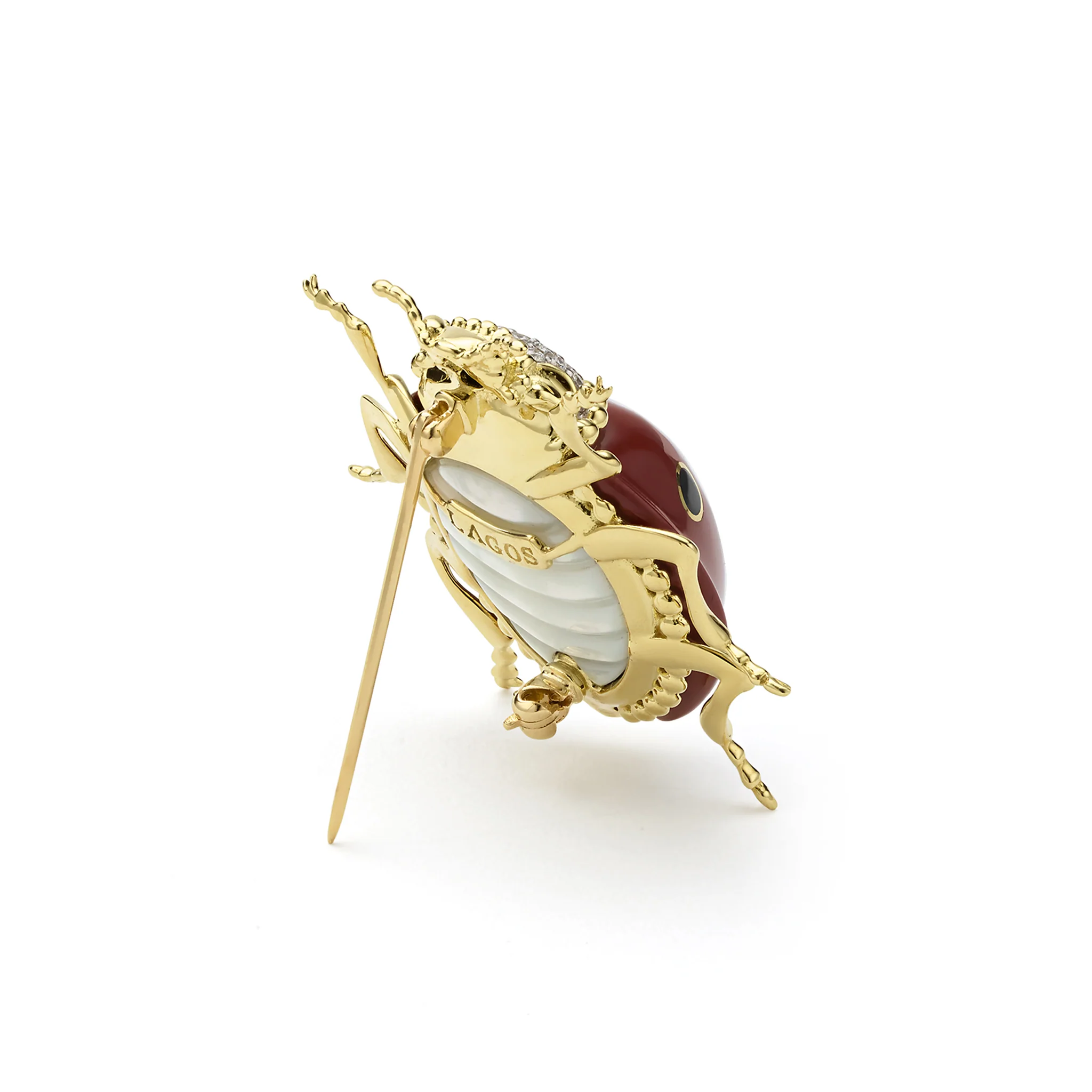 Rare Wonders 18K Gold Red Jade and Onyx Lady Bug Pin - Image 5