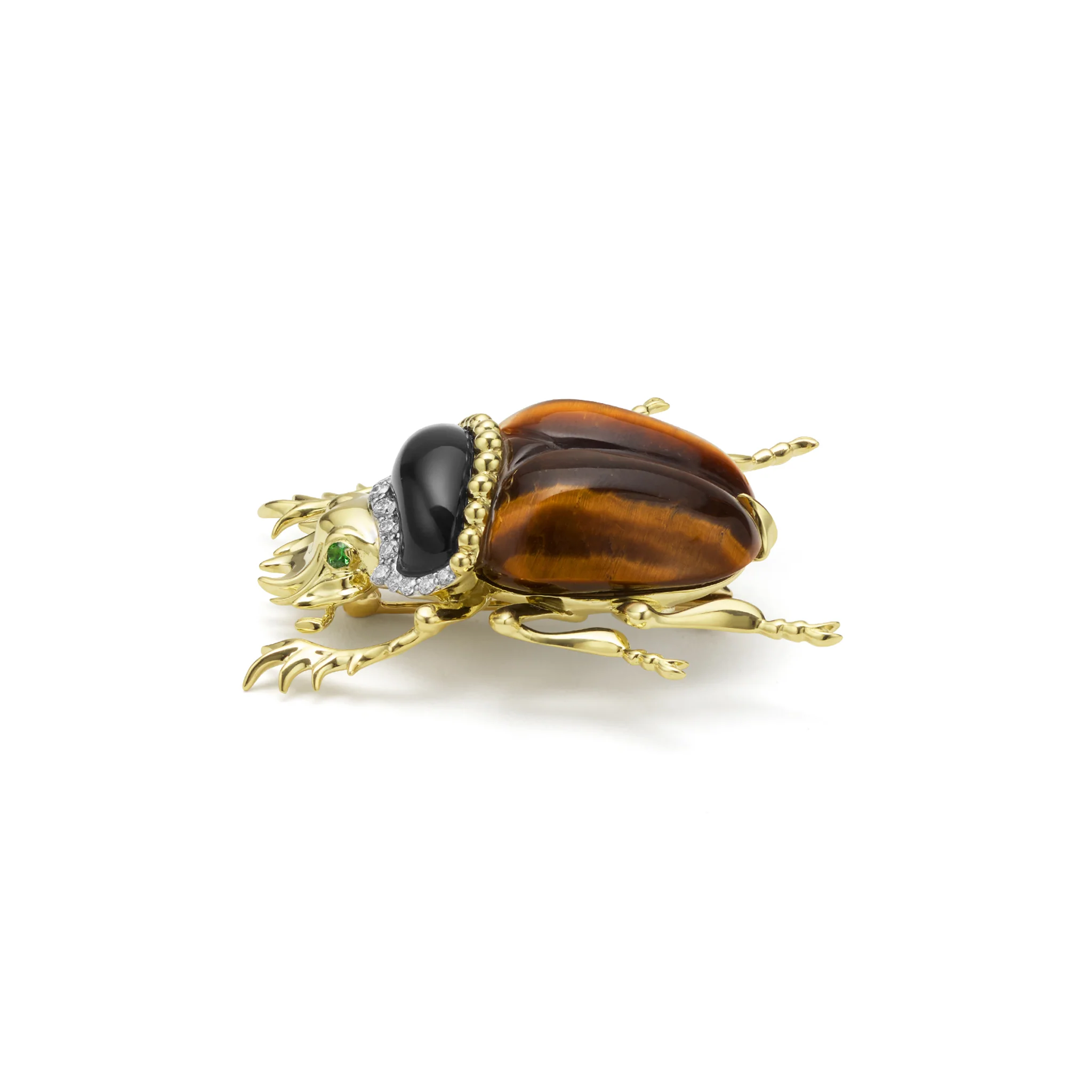 Rare Wonders 18K Gold Tigers Eye and Diamond Scarab Beetle Pin - Image 2