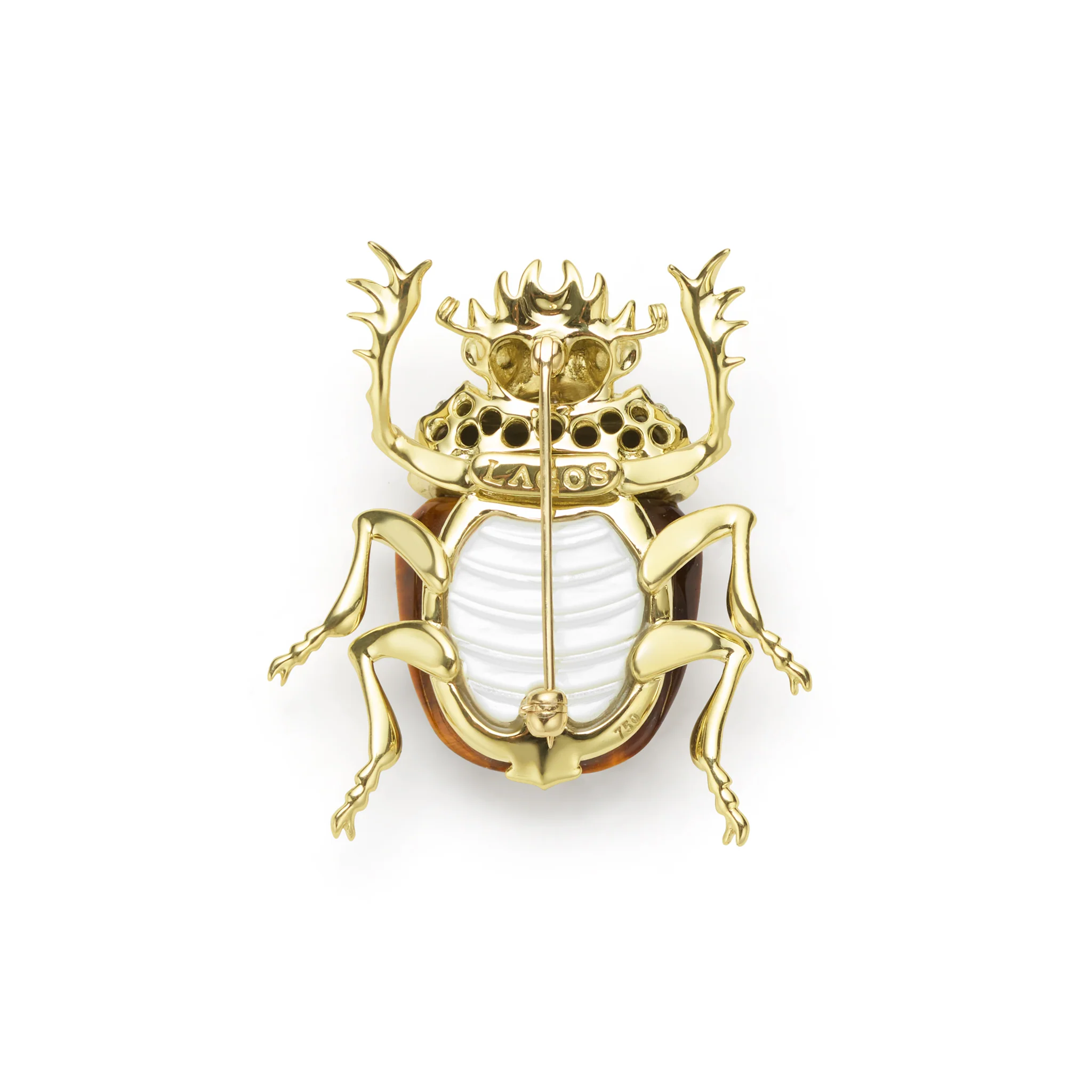 Rare Wonders 18K Gold Tigers Eye and Diamond Scarab Beetle Pin - Image 3