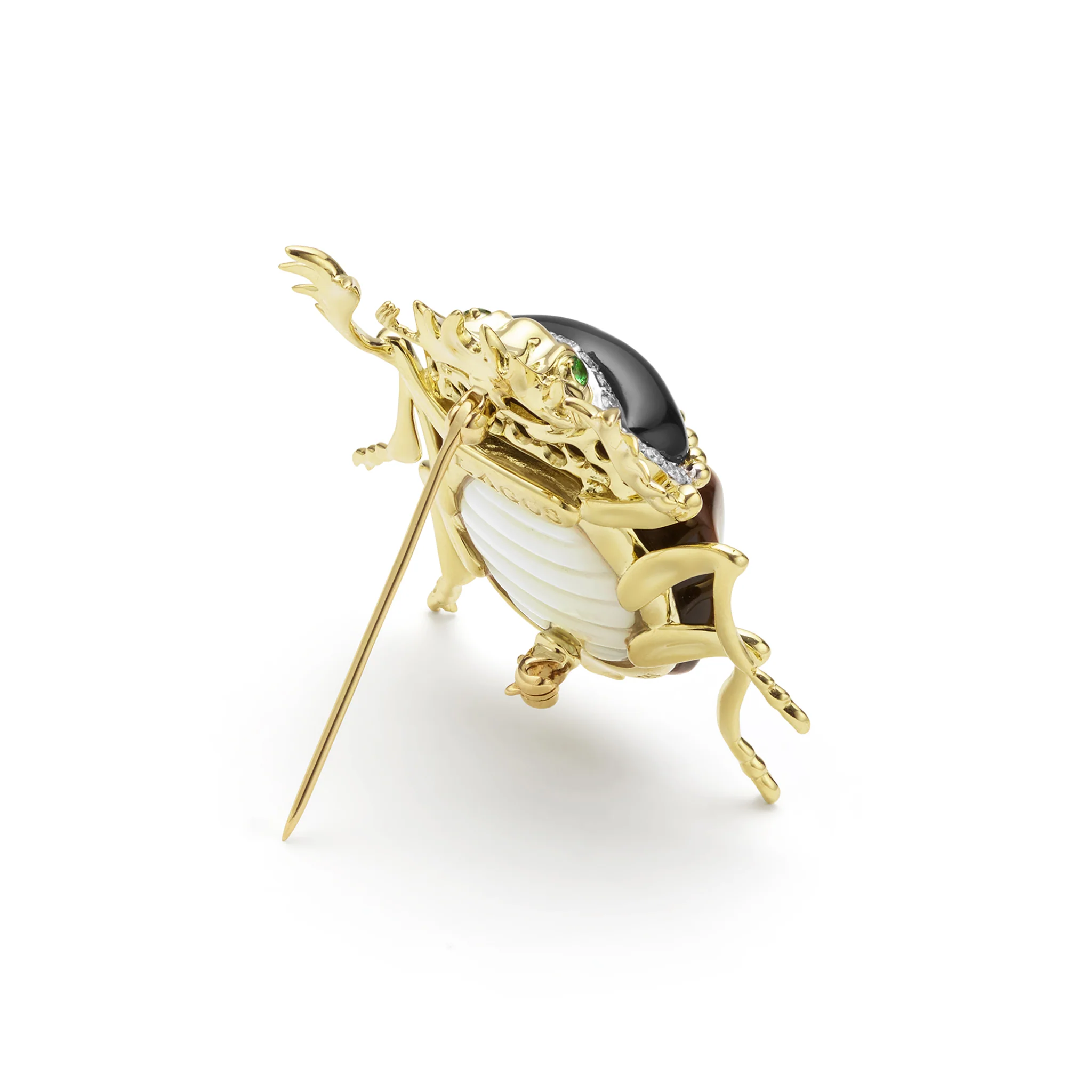 Rare Wonders 18K Gold Tigers Eye and Diamond Scarab Beetle Pin - Image 4