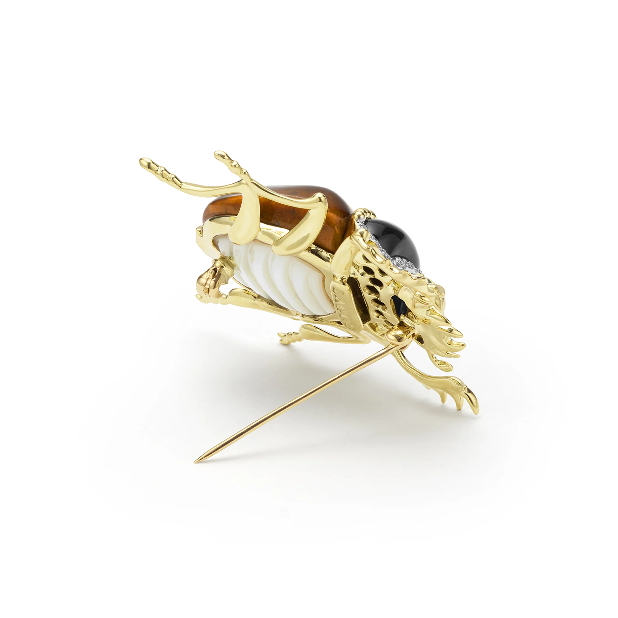 Rare Wonders 18K Gold Tigers Eye and Diamond Scarab Beetle Pin - Image 5