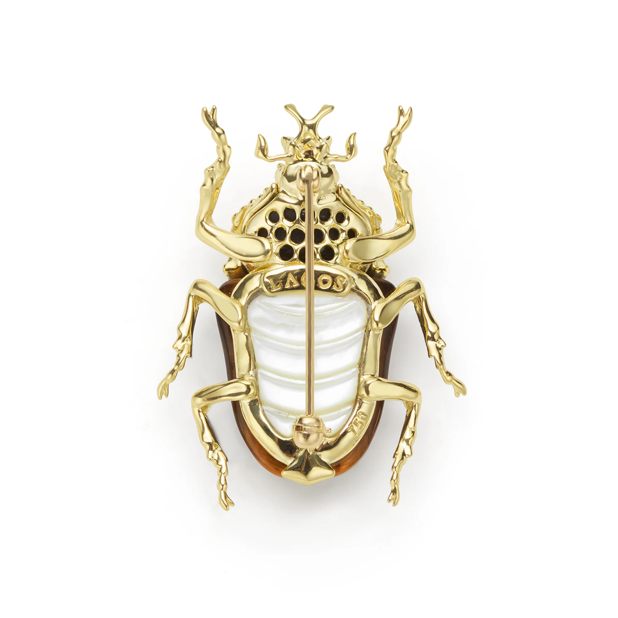 Rare Wonders 18K Gold Tiger Eye and Onyx Goliath Beetle Pin - Image 2