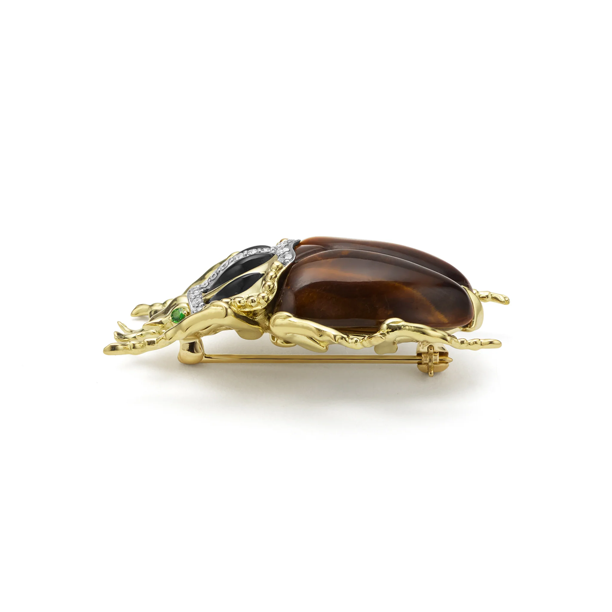 Rare Wonders 18K Gold Tiger Eye and Onyx Goliath Beetle Pin - Image 3