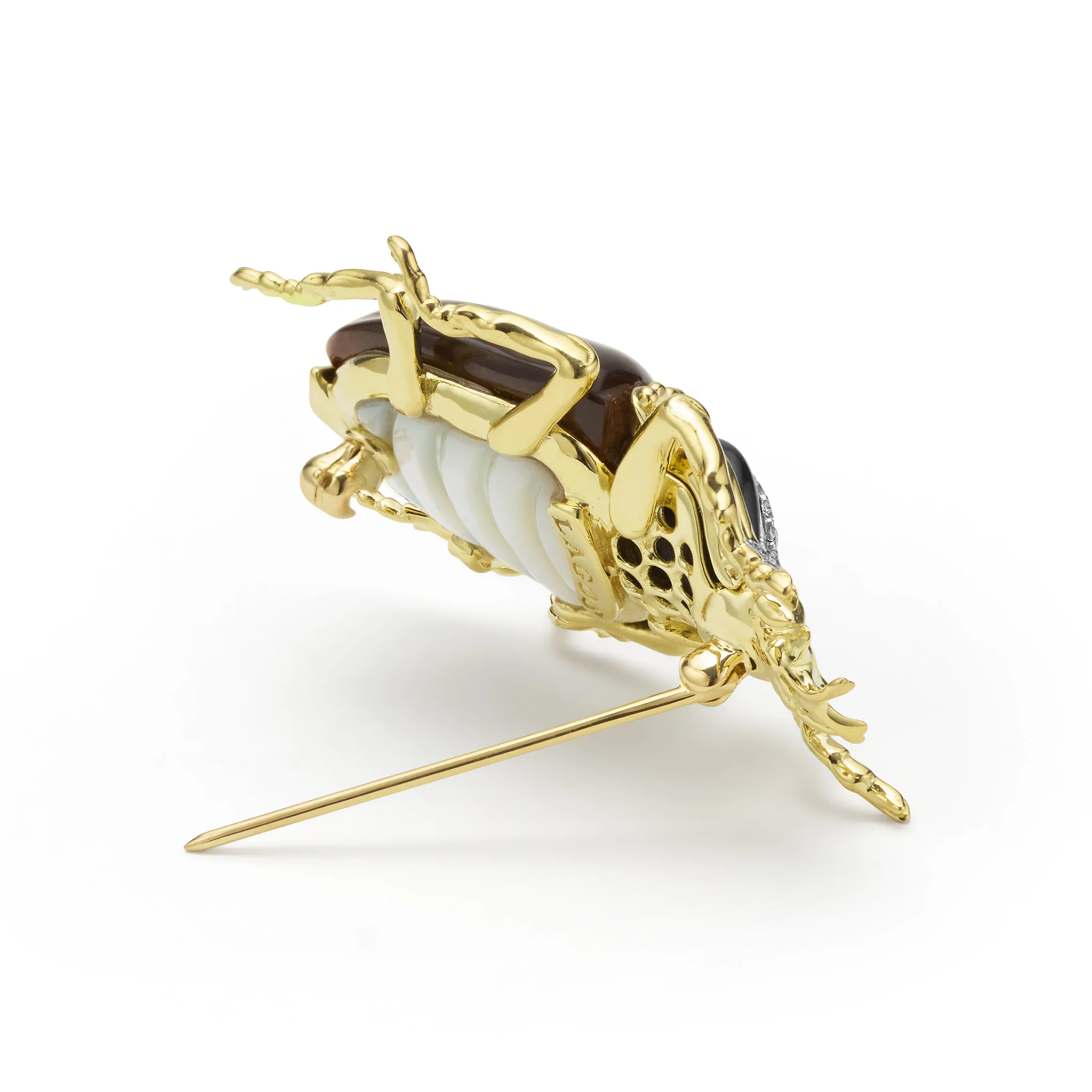 Rare Wonders 18K Gold Tiger Eye and Onyx Goliath Beetle Pin - Image 4