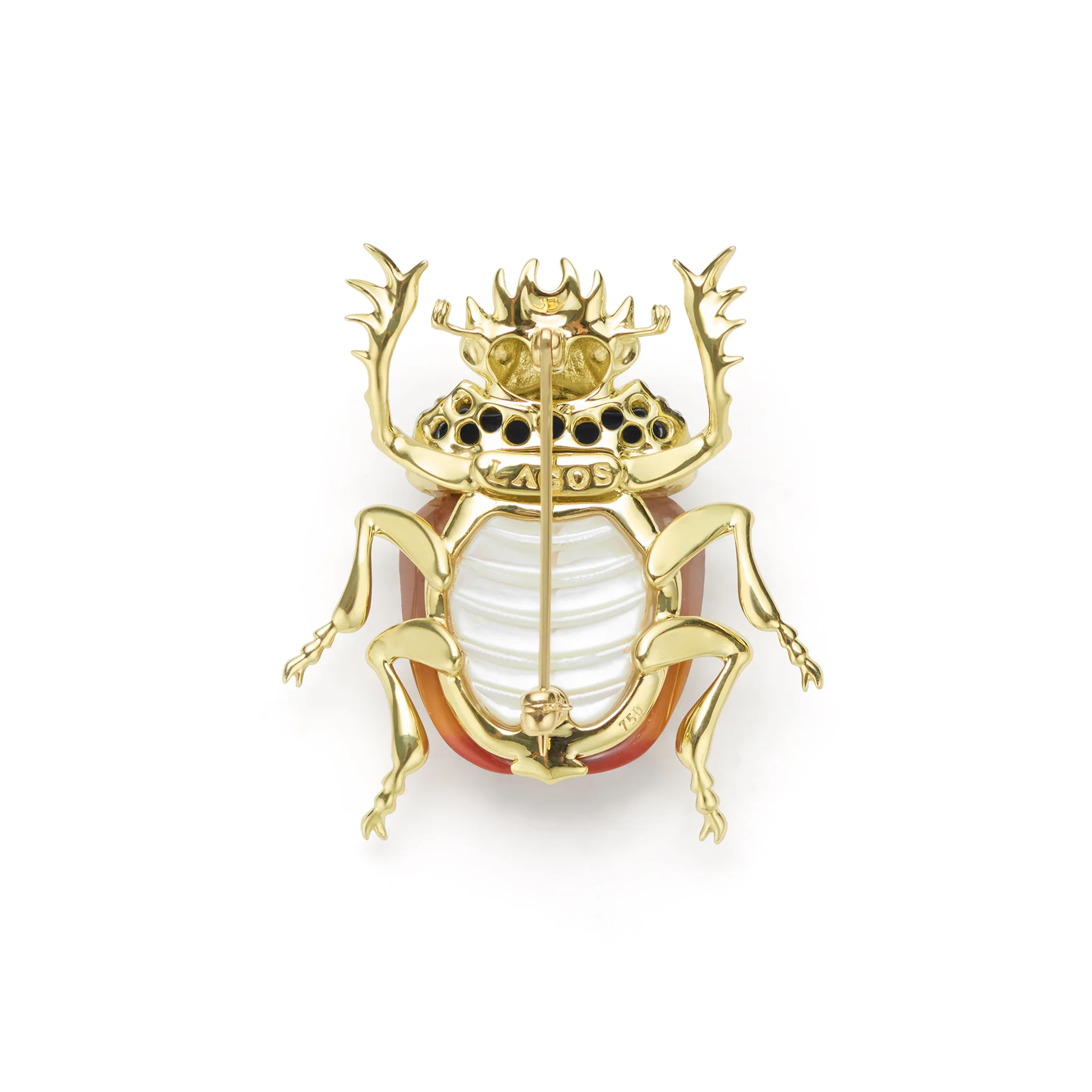 Rare Wonders 18K Gold Agate and Diamond Scarab Beetle Pin - Image 2
