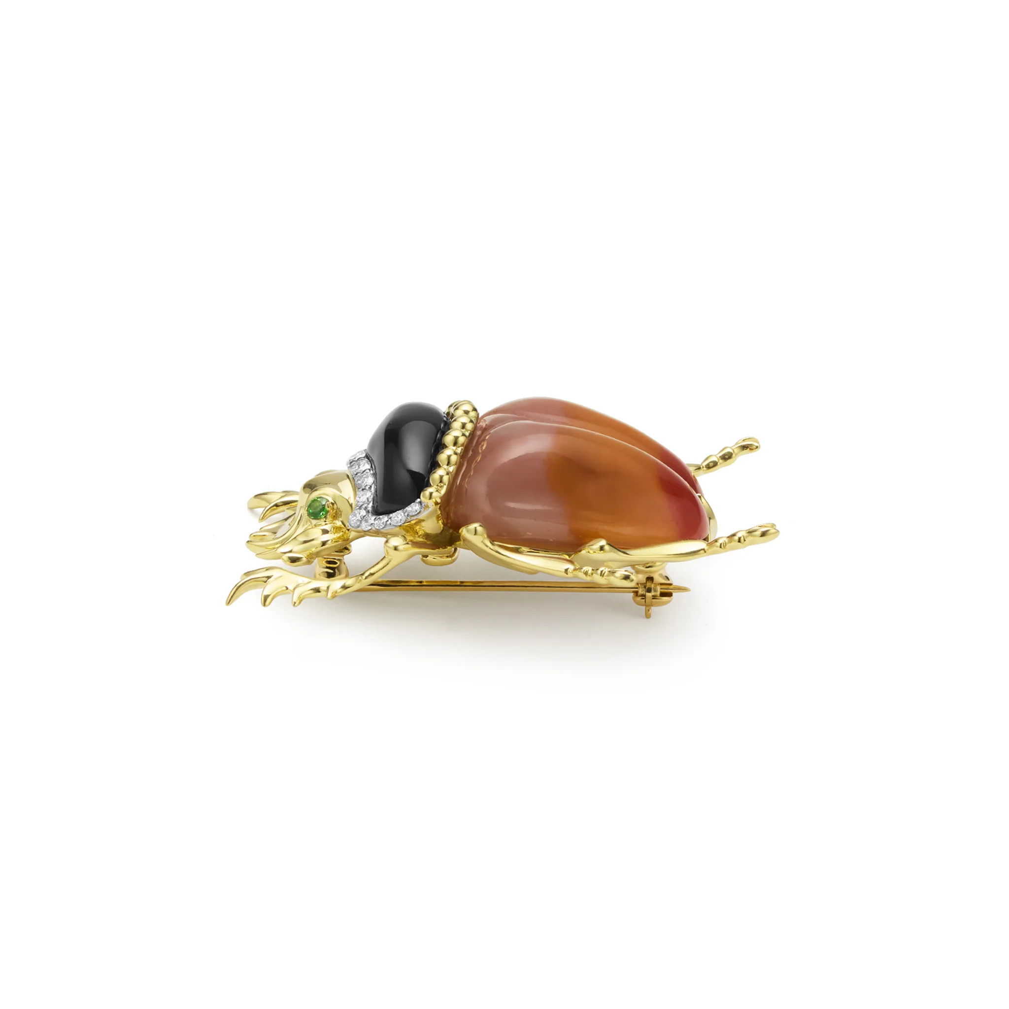 Rare Wonders 18K Gold Agate and Diamond Scarab Beetle Pin - Image 3