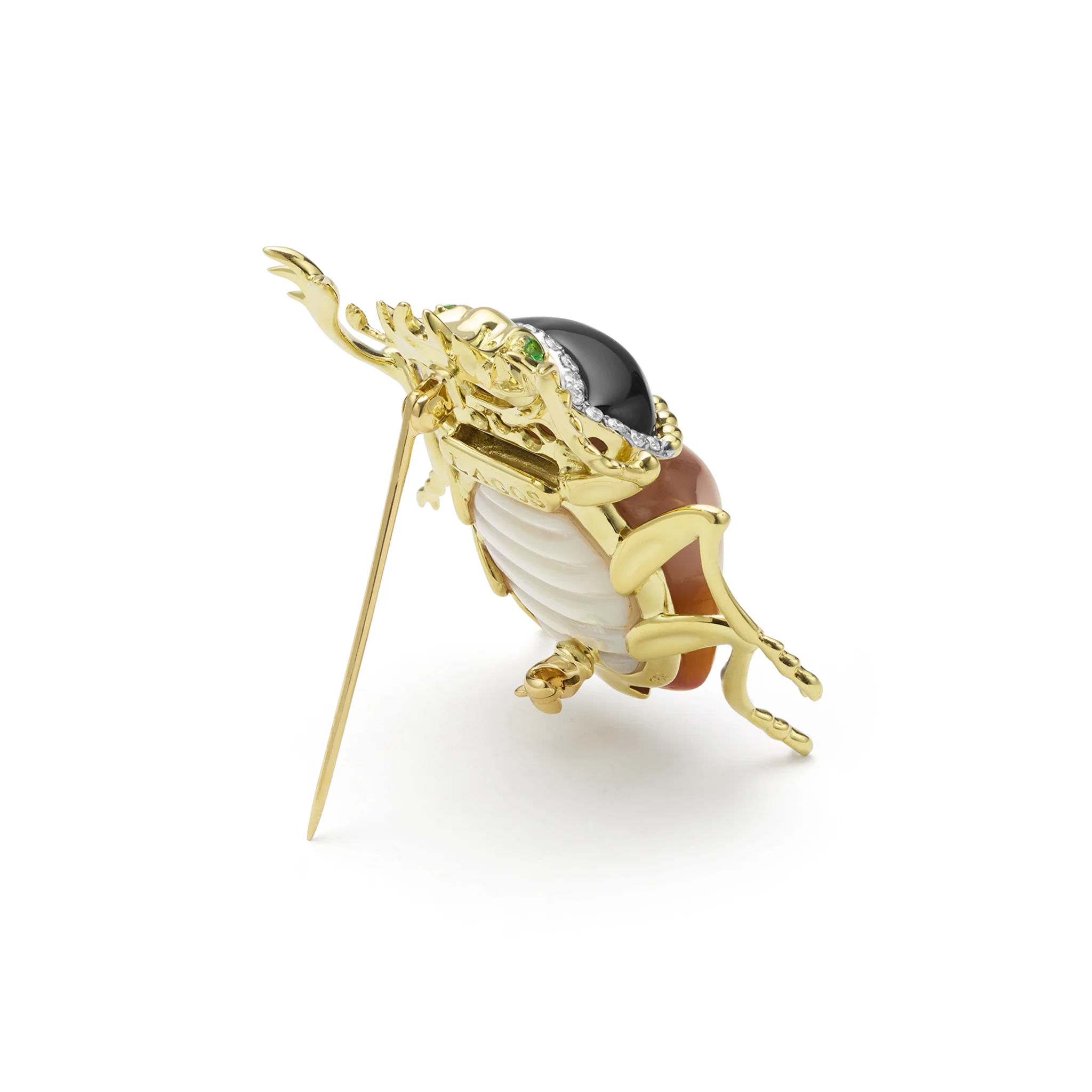 Rare Wonders 18K Gold Agate and Diamond Scarab Beetle Pin - Image 4