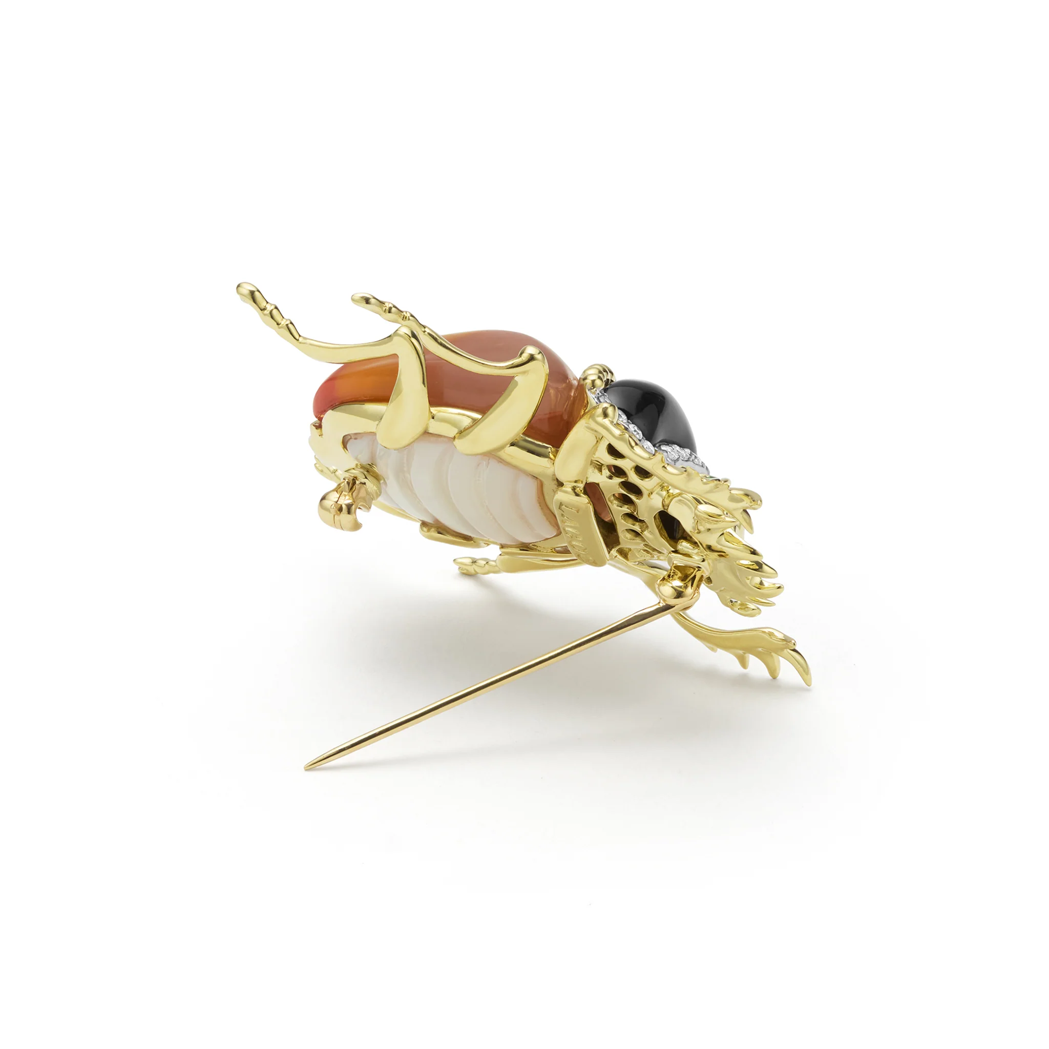 Rare Wonders 18K Gold Agate and Diamond Scarab Beetle Pin - Image 5