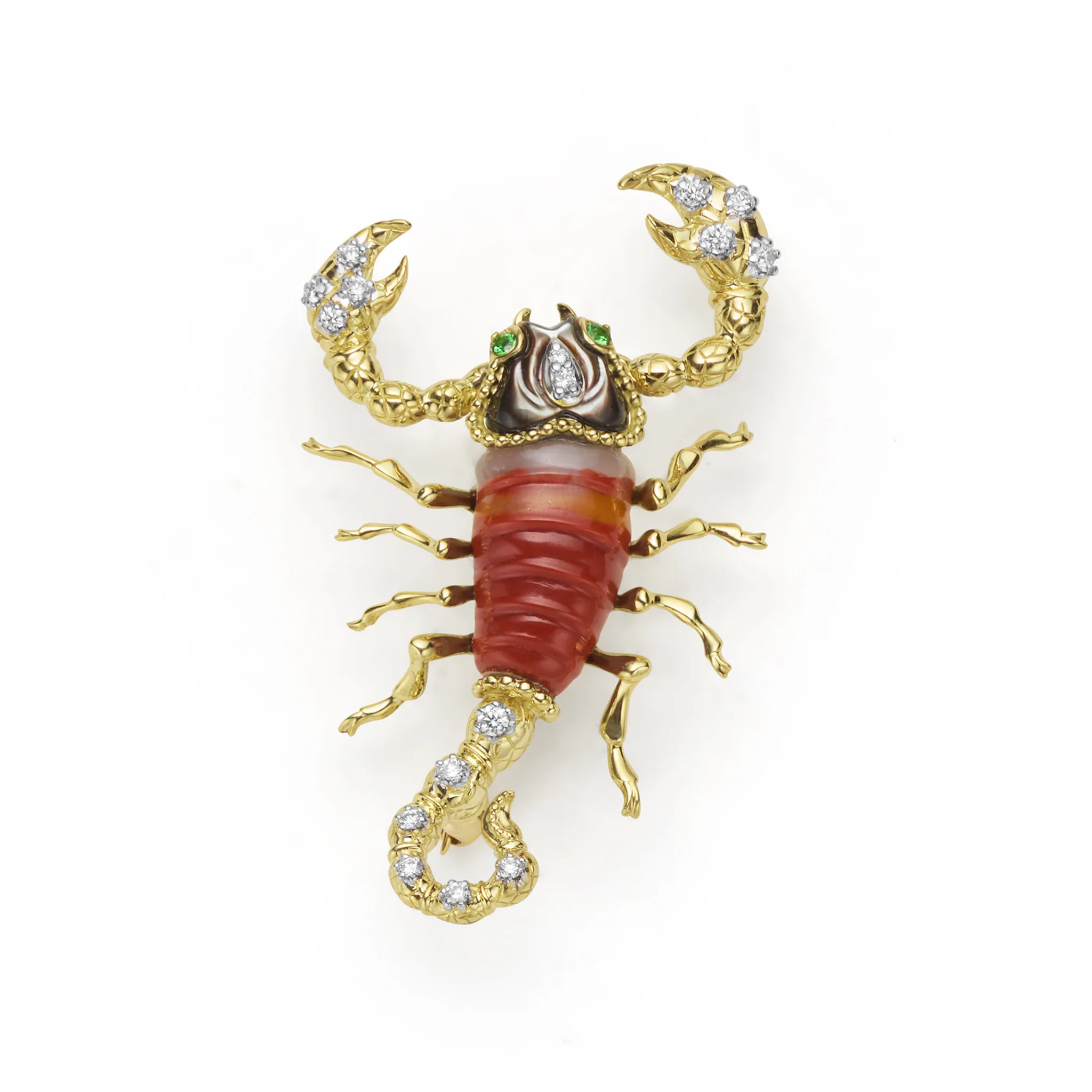 Rare Wonders 18k Gold Tri-Color Agate and Diamond Scorpion Pin