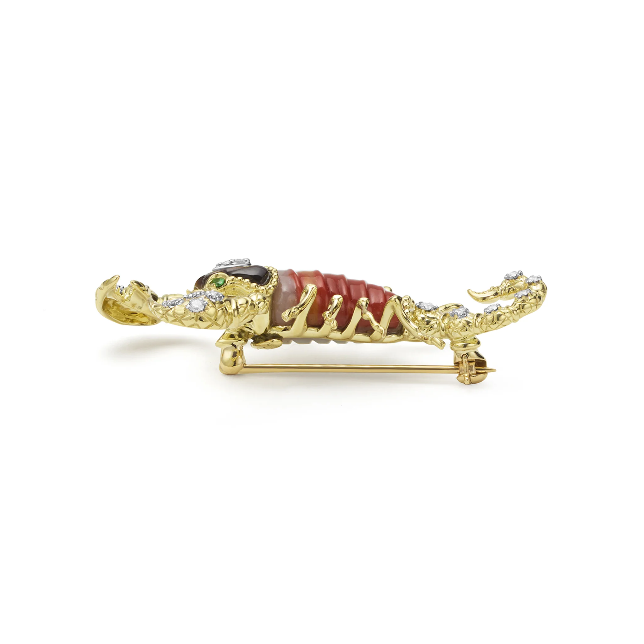Rare Wonders 18k Gold Tri-Color Agate and Diamond Scorpion Pin - Image 2
