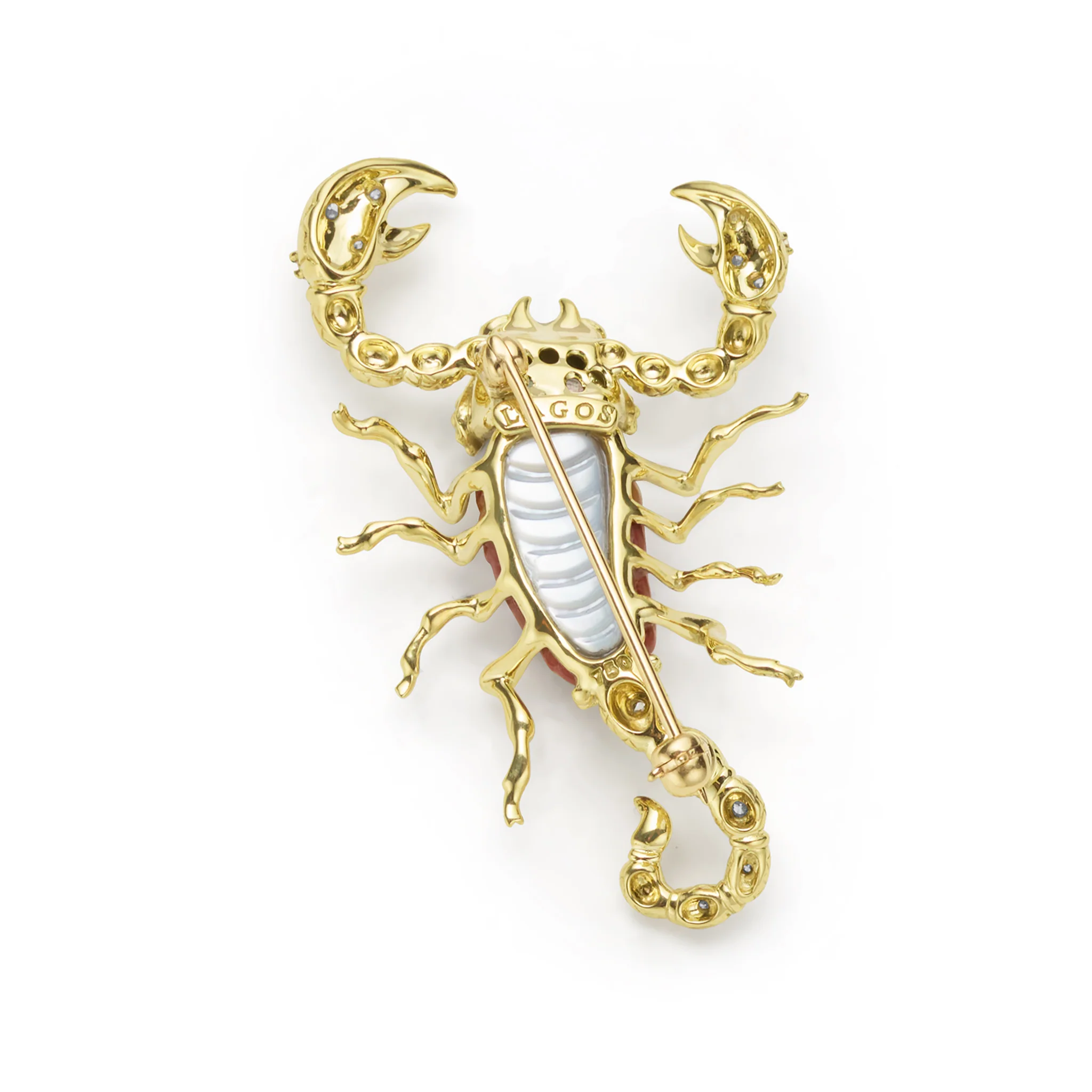 Rare Wonders 18k Gold Tri-Color Agate and Diamond Scorpion Pin - Image 3