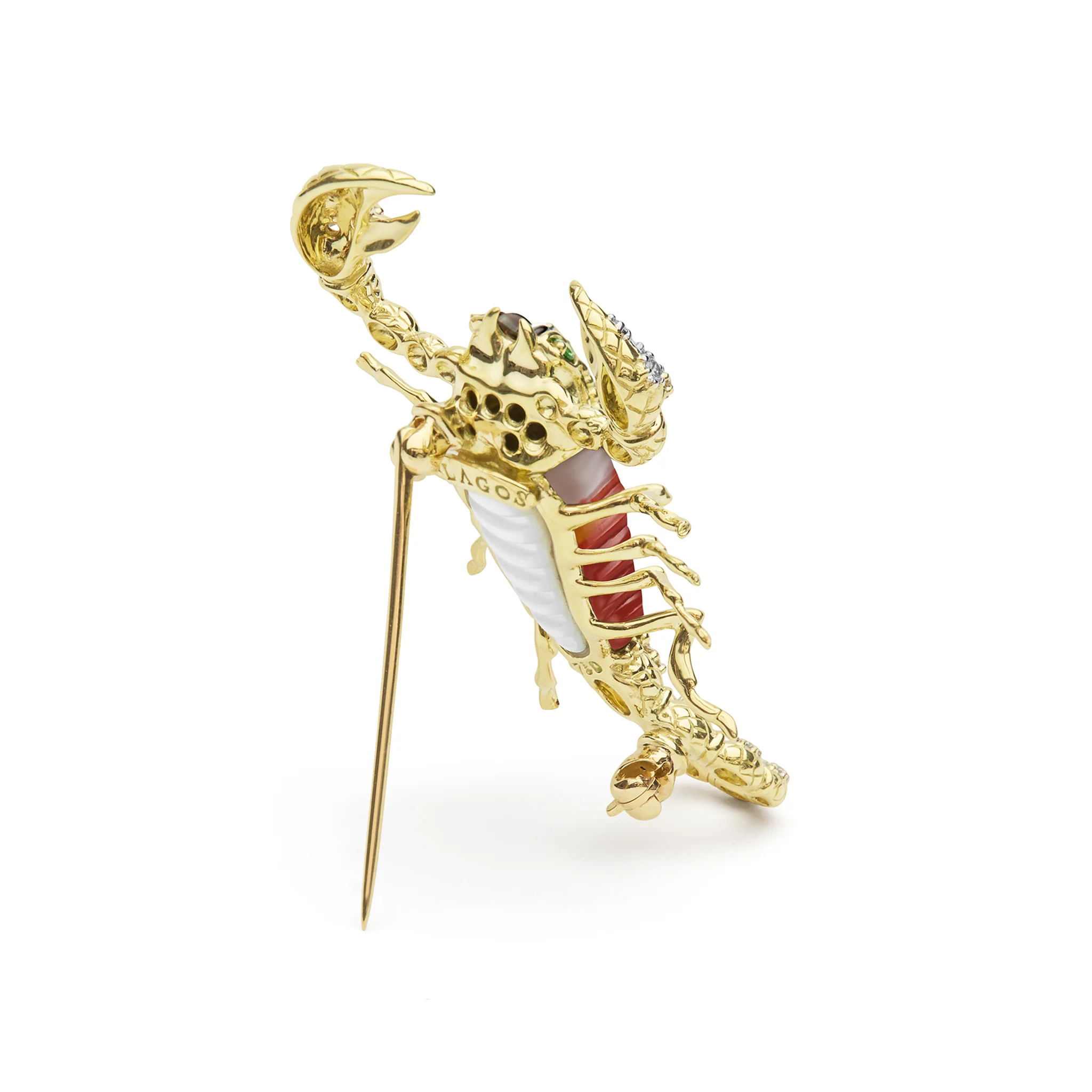Rare Wonders 18k Gold Tri-Color Agate and Diamond Scorpion Pin - Image 4