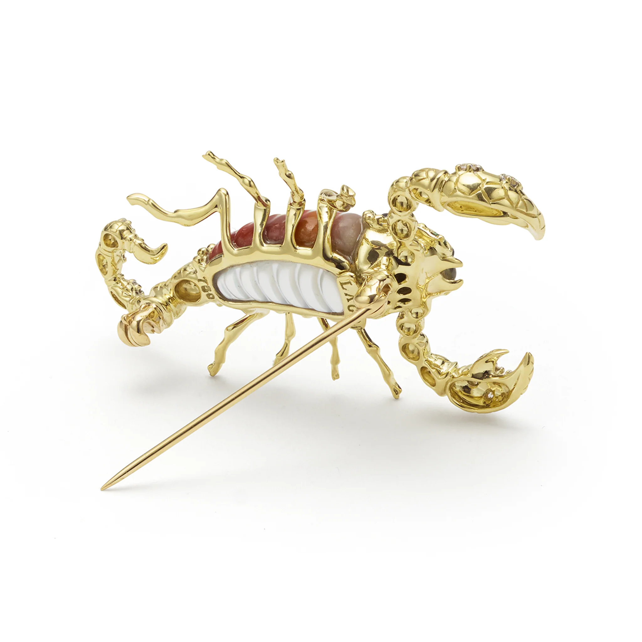 Rare Wonders 18k Gold Tri-Color Agate and Diamond Scorpion Pin - Image 5