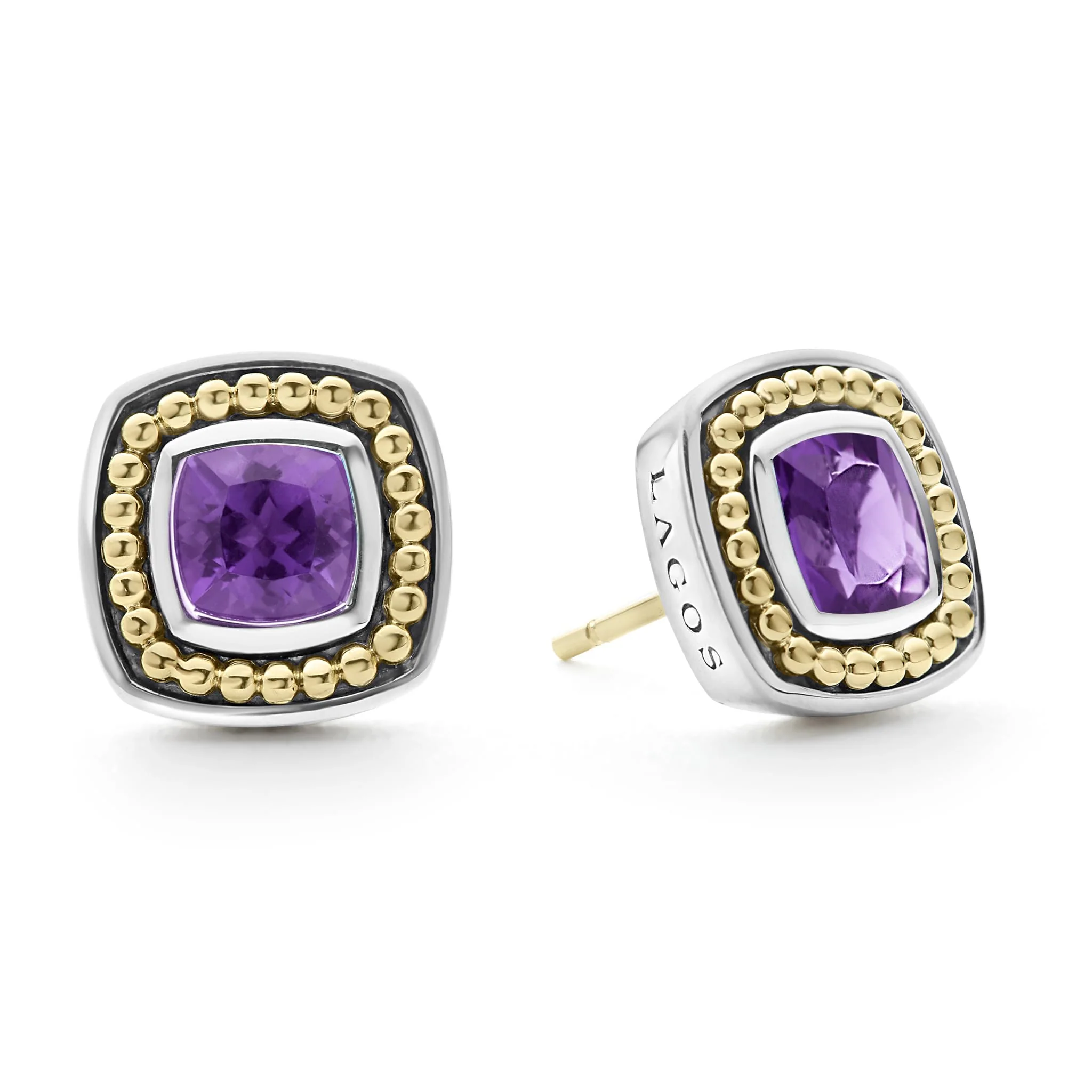 Rittenhouse Two-Tone Amethyst Caviar Stud Earrings