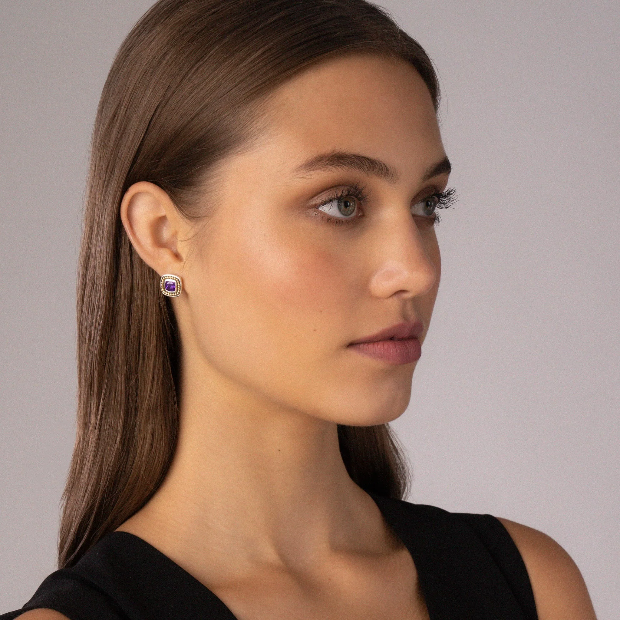 Rittenhouse Two-Tone Amethyst Caviar Stud Earrings - Image 2