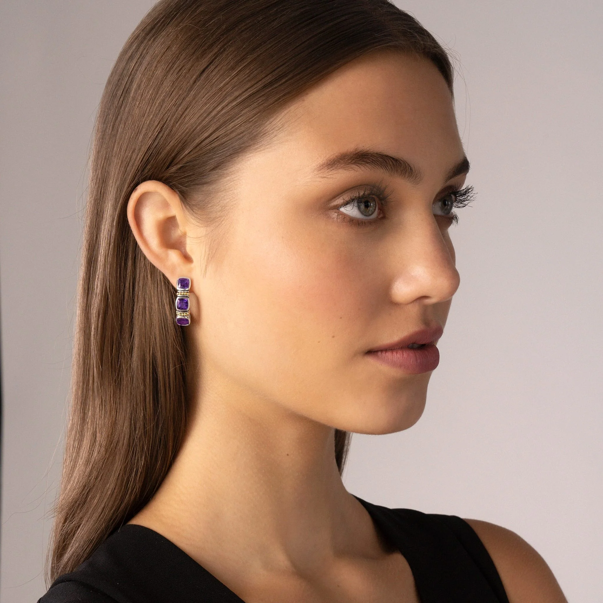 Rittenhouse Two-Tone Amethyst Hoop Earrings - Image 2