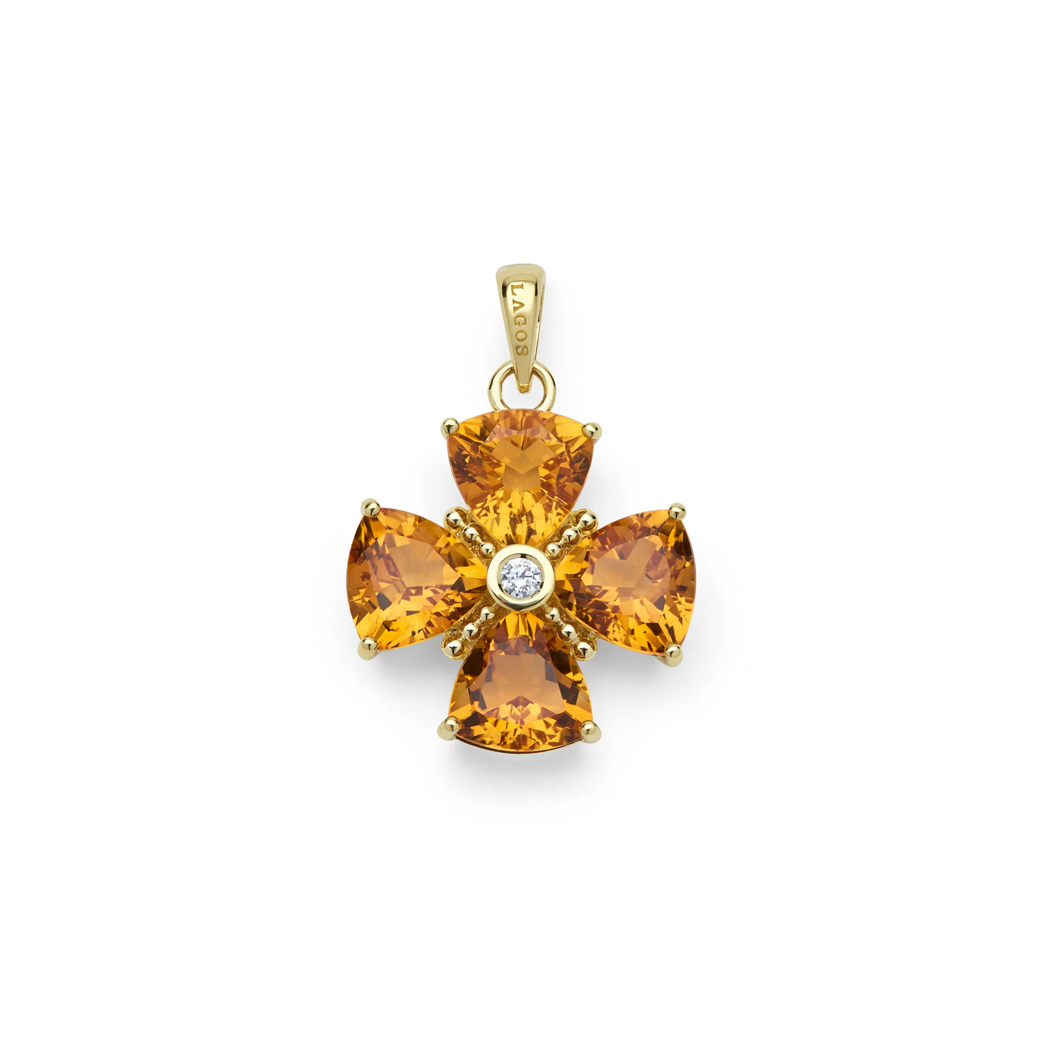 Rittenhouse 18K Gold Citrine and Diamond Flower Pendant