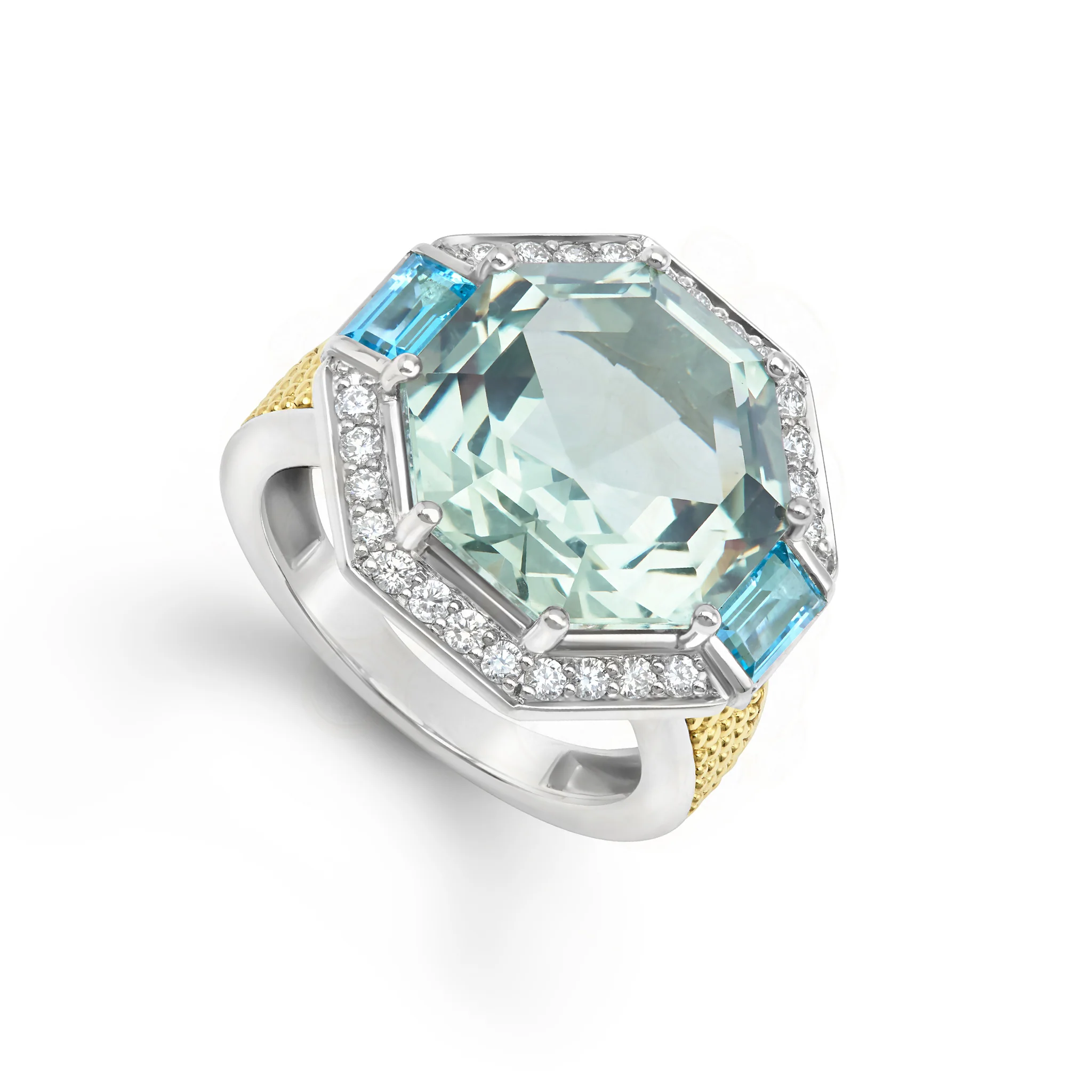Rittenhouse Two-Tone Prasiolite and Blue Topaz Octagon Ring