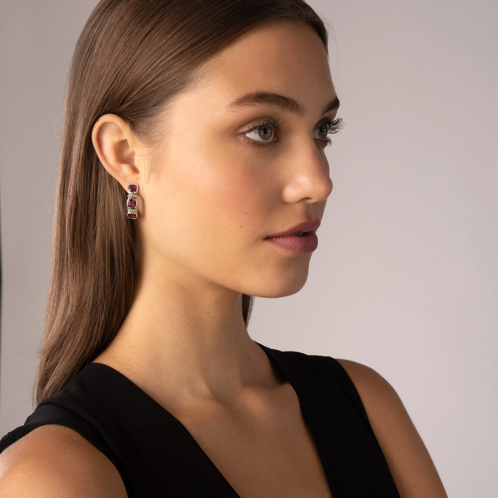 Rittenhouse Two-Tone Rhodolite Garnet Hoop Earrings - Image 2
