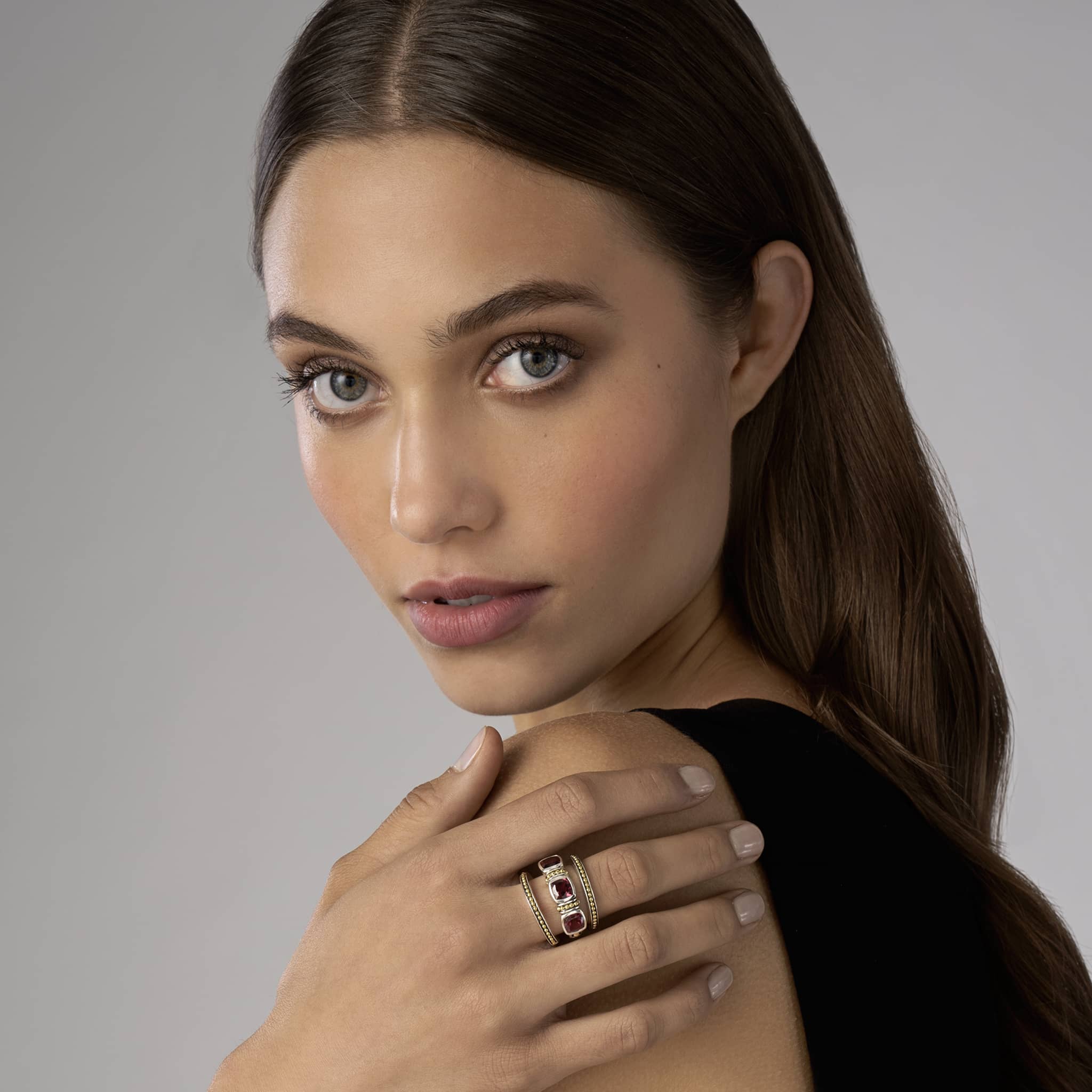 Rittenhouse Two-Tone Rhodolite Garnet Trio Stacking Rings - Image 2