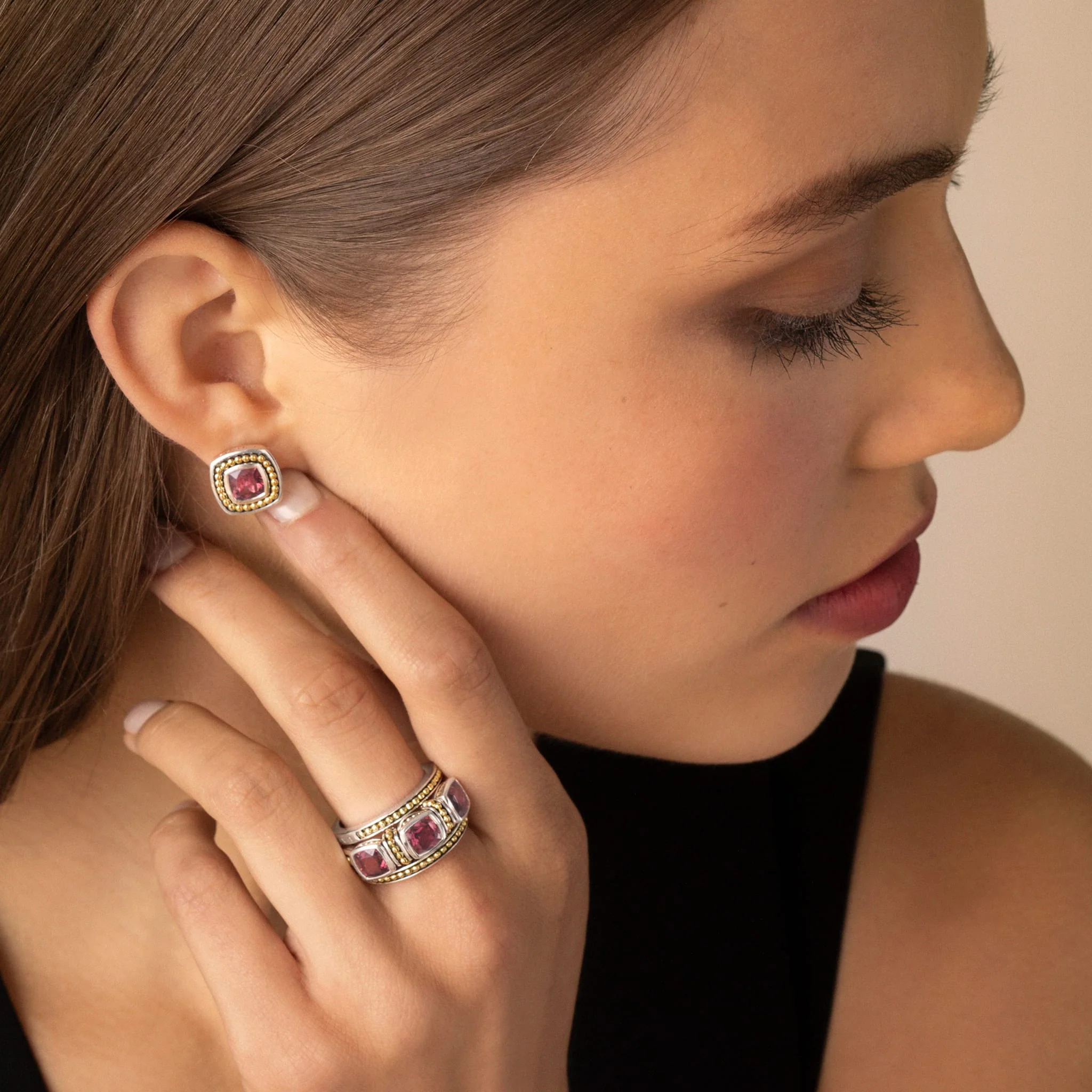 Rittenhouse Two-Tone Rhodolite Garnet Trio Stacking Rings - Image 6