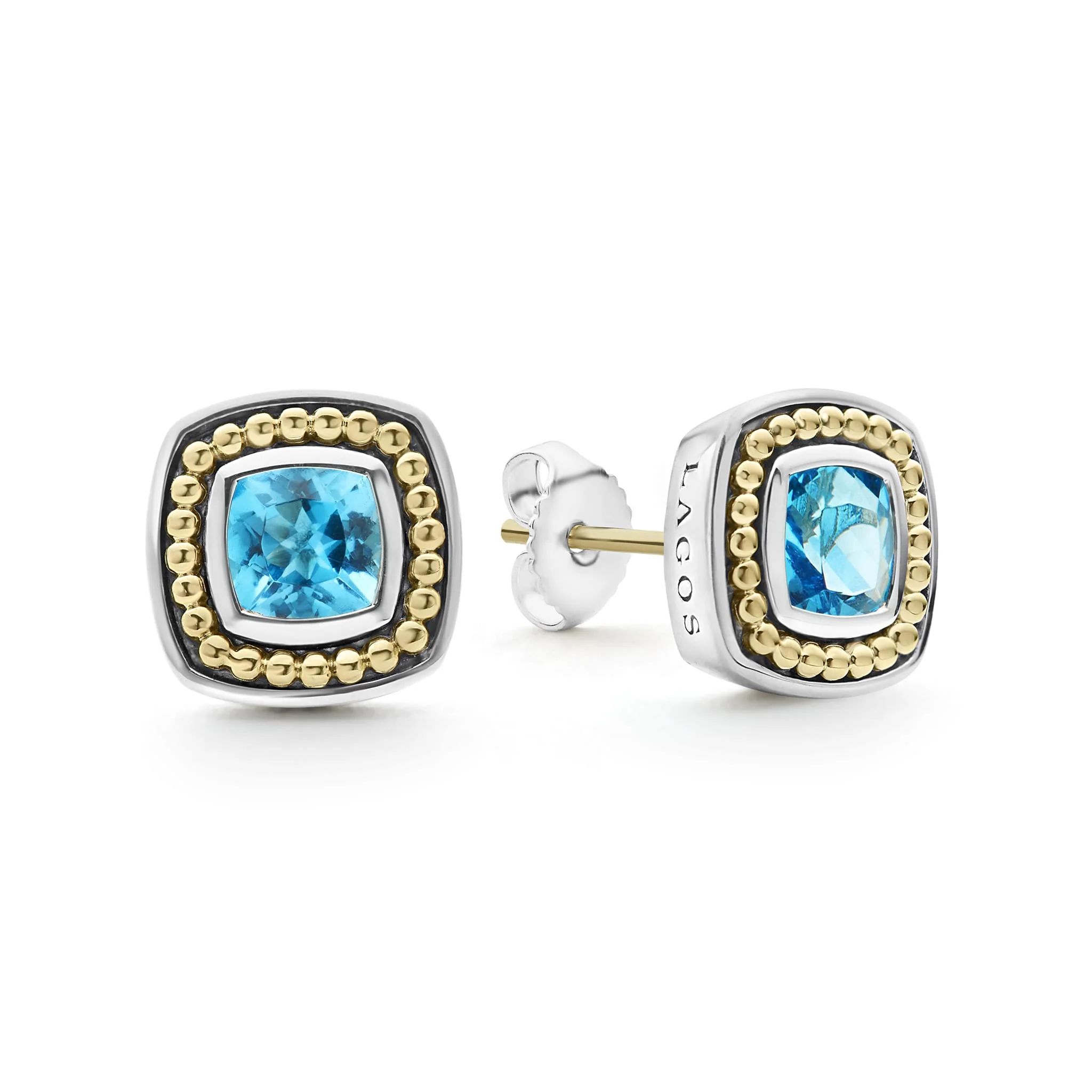 Rittenhouse Two-Tone Swiss Blue Topaz Caviar Stud Earrings