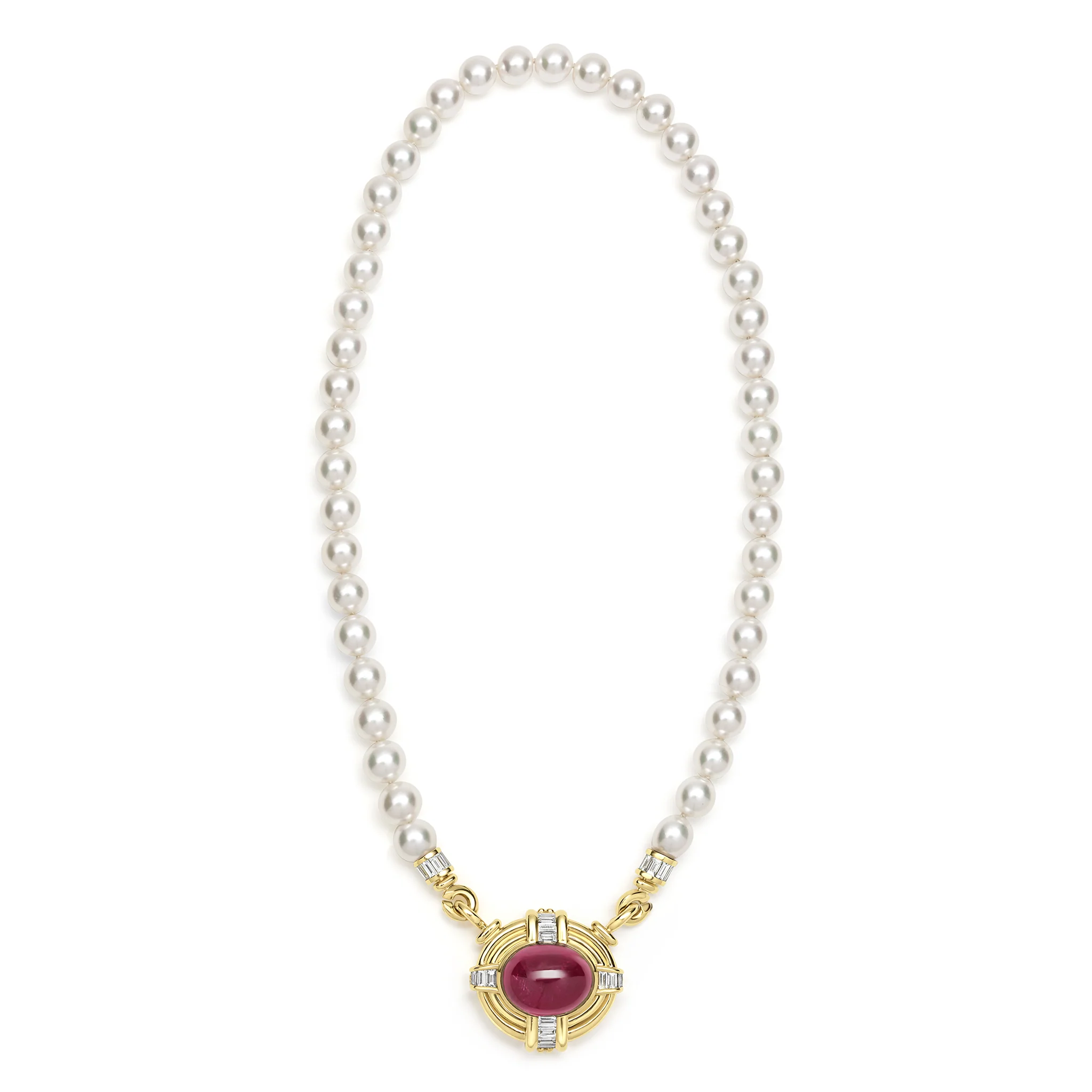 SML 18K Gold Rubellite Cabochon and Diamond Necklace - Image 4