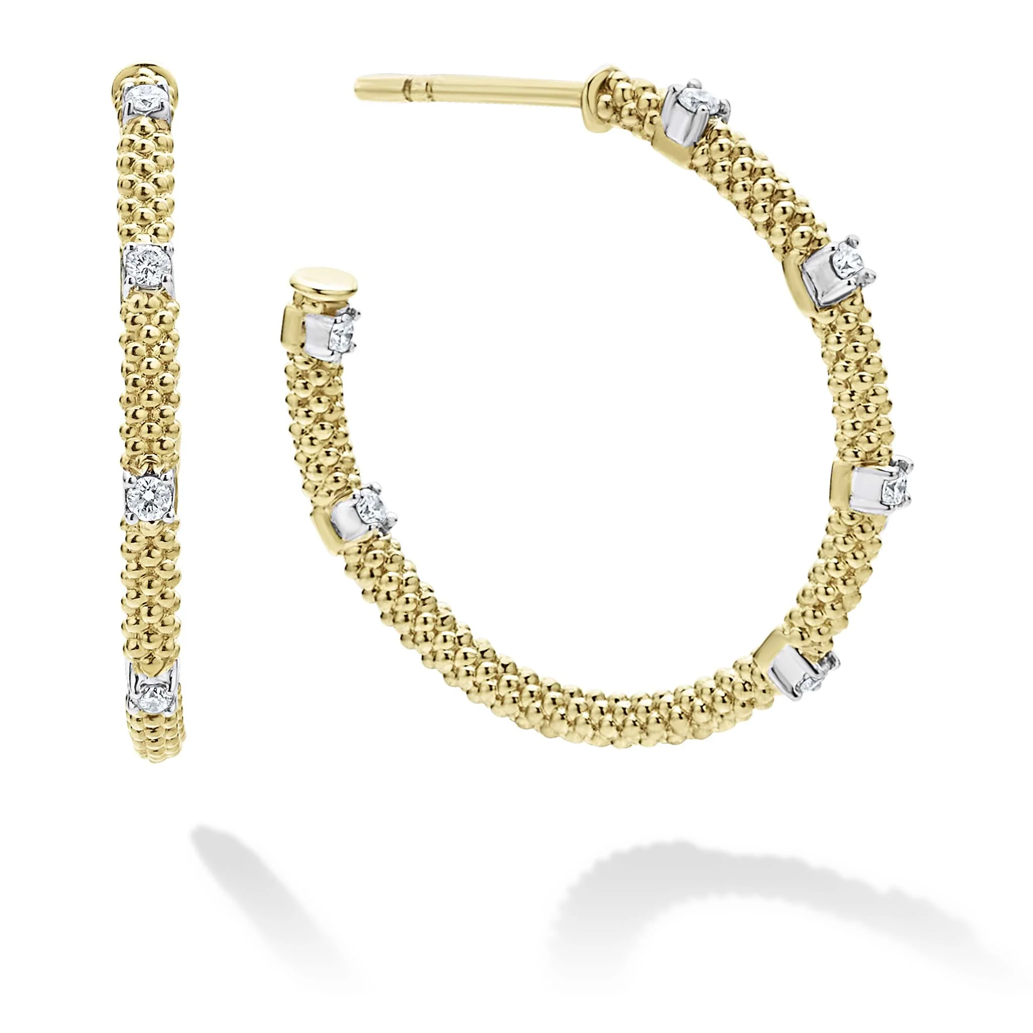 Signature Caviar 18K Gold Superfine Diamond Hoop Earrings - Image 3
