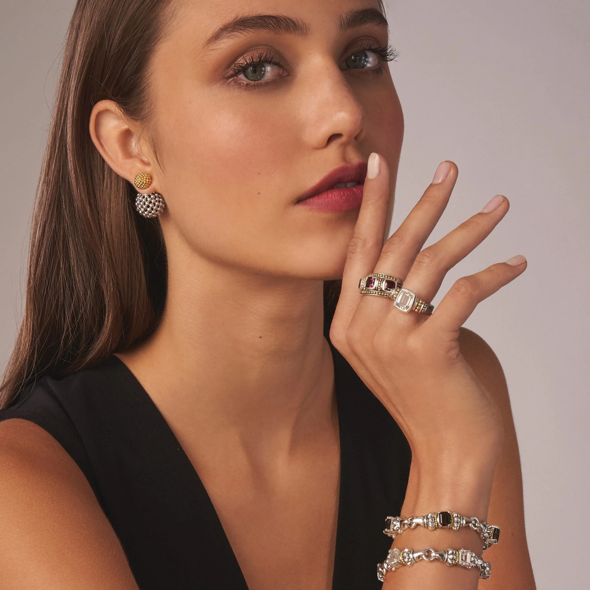 Signature Caviar Two-Tone Caviar Front-Back Earrings - Image 2