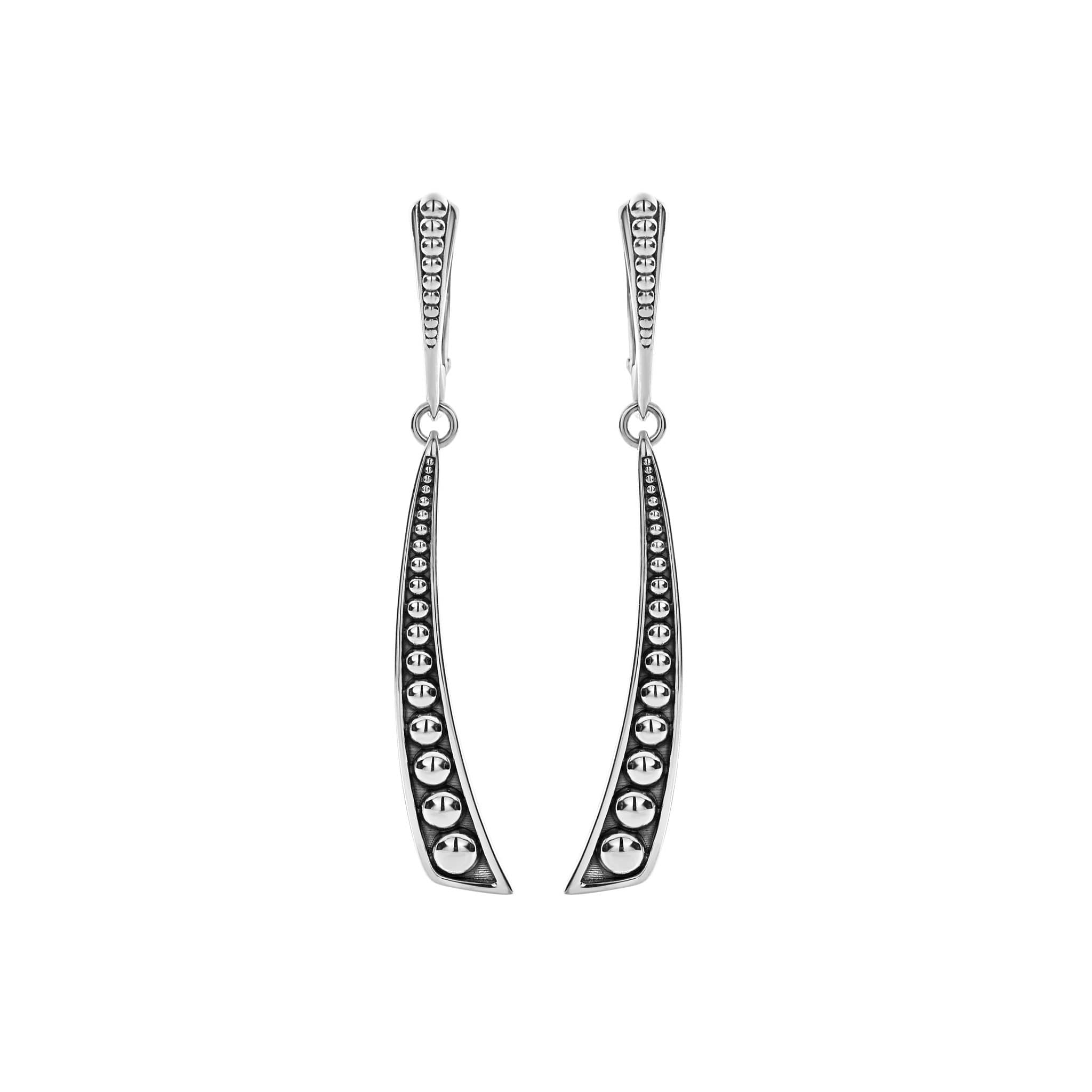 Signature Caviar Linear Curve Drop Earrings - Image 3