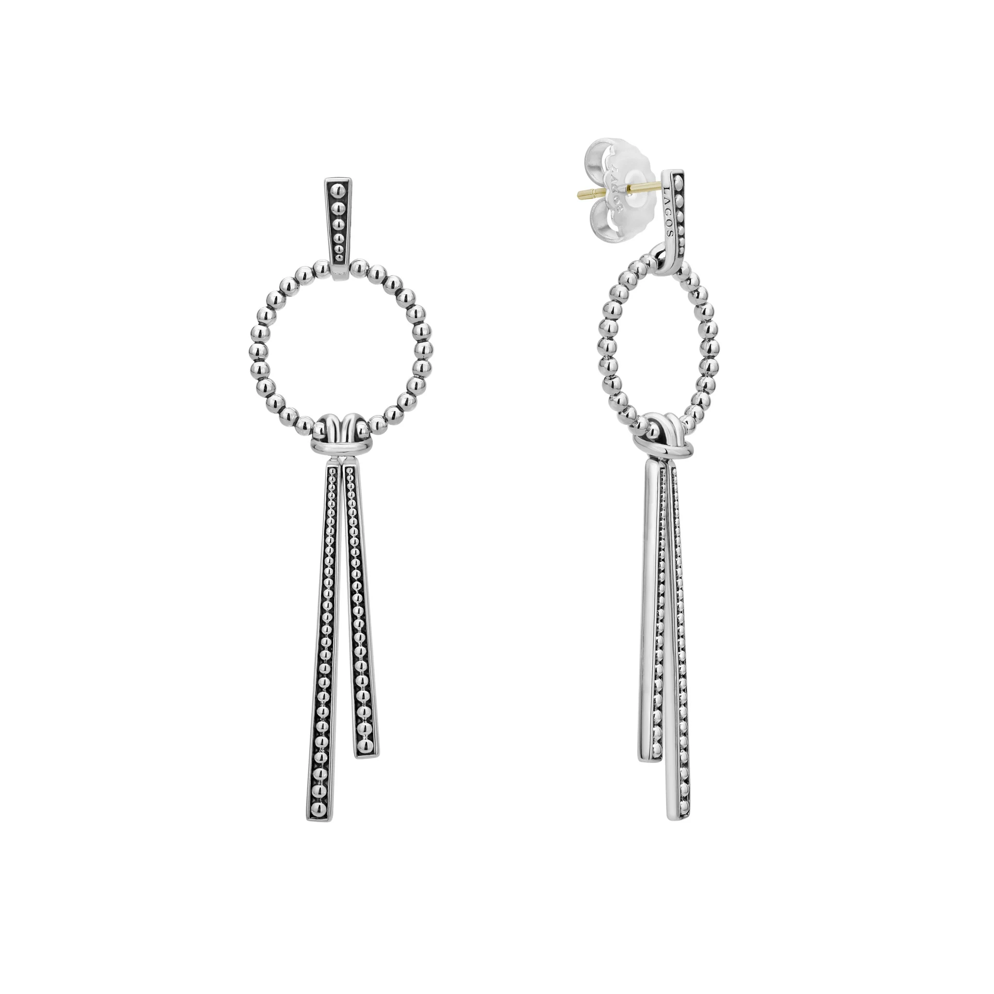 Signature Caviar Sterling Silver Circle Drop Earrings with Linear Tassels