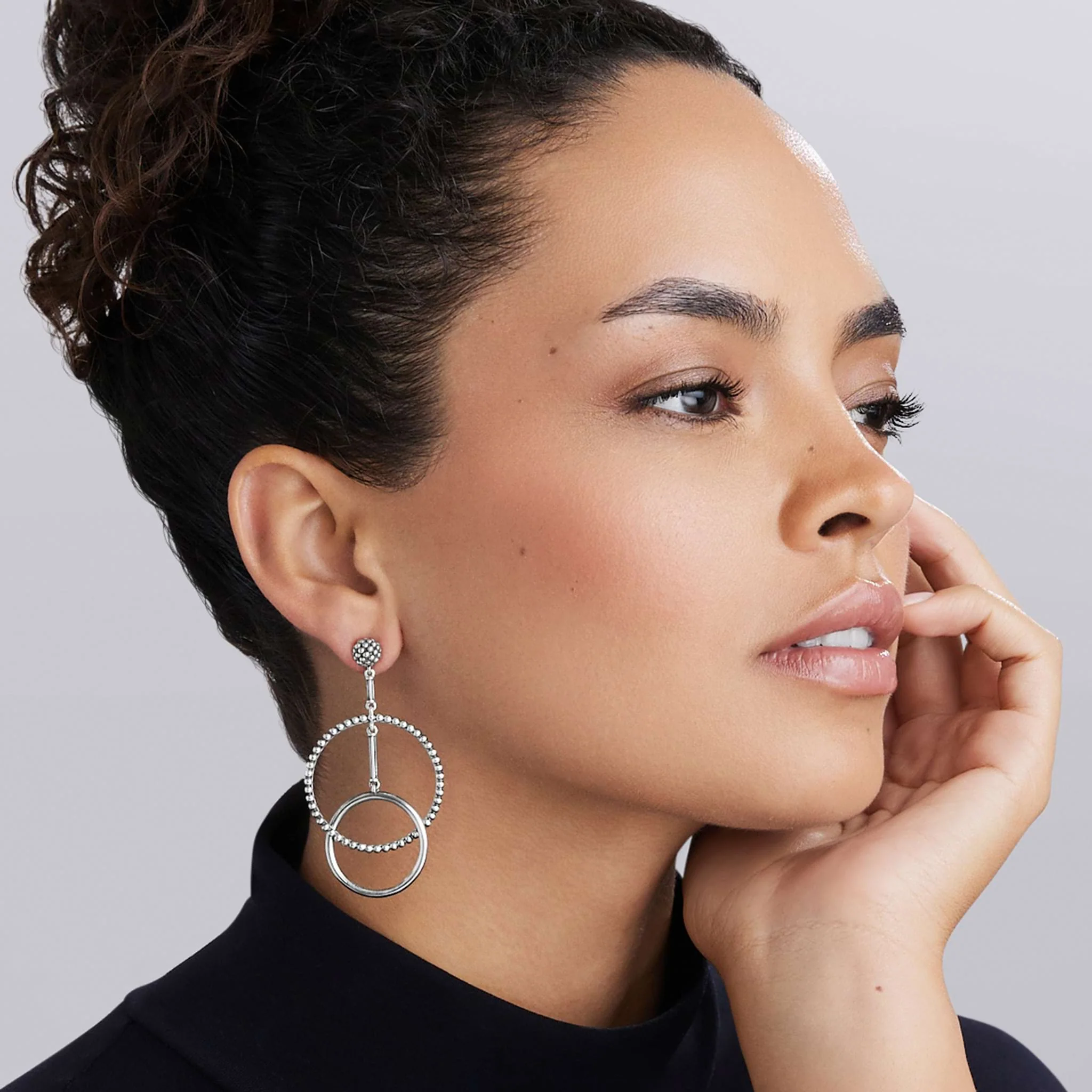 Signature Caviar Double Circle Drop Earrings - Image 2