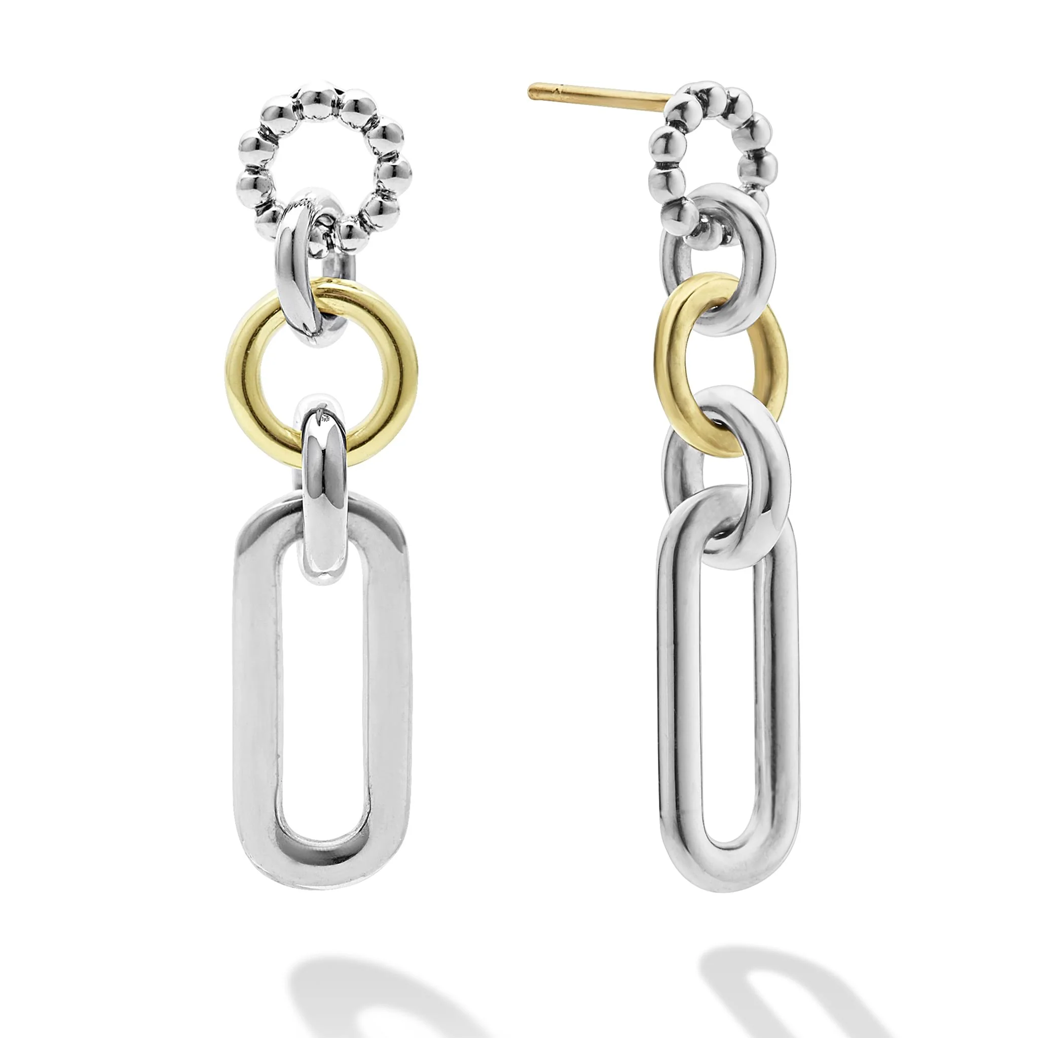 Signature Caviar Two-Tone Circle Link Drop Earrings - Image 3